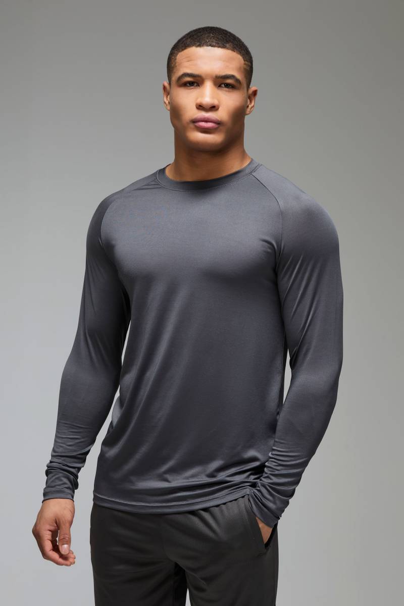 Man Active Lightweight Essentials Gym Raglan T-Shirt Mit Langen Ärmeln - Charcoal - S, Charcoal von boohoo