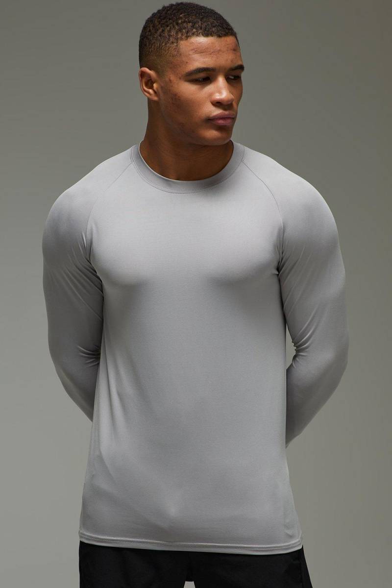 Man Active Lightweight Essentials Gym Raglan T-Shirt Mit Langen Ärmeln - Light Grey - L, Light Grey von boohoo