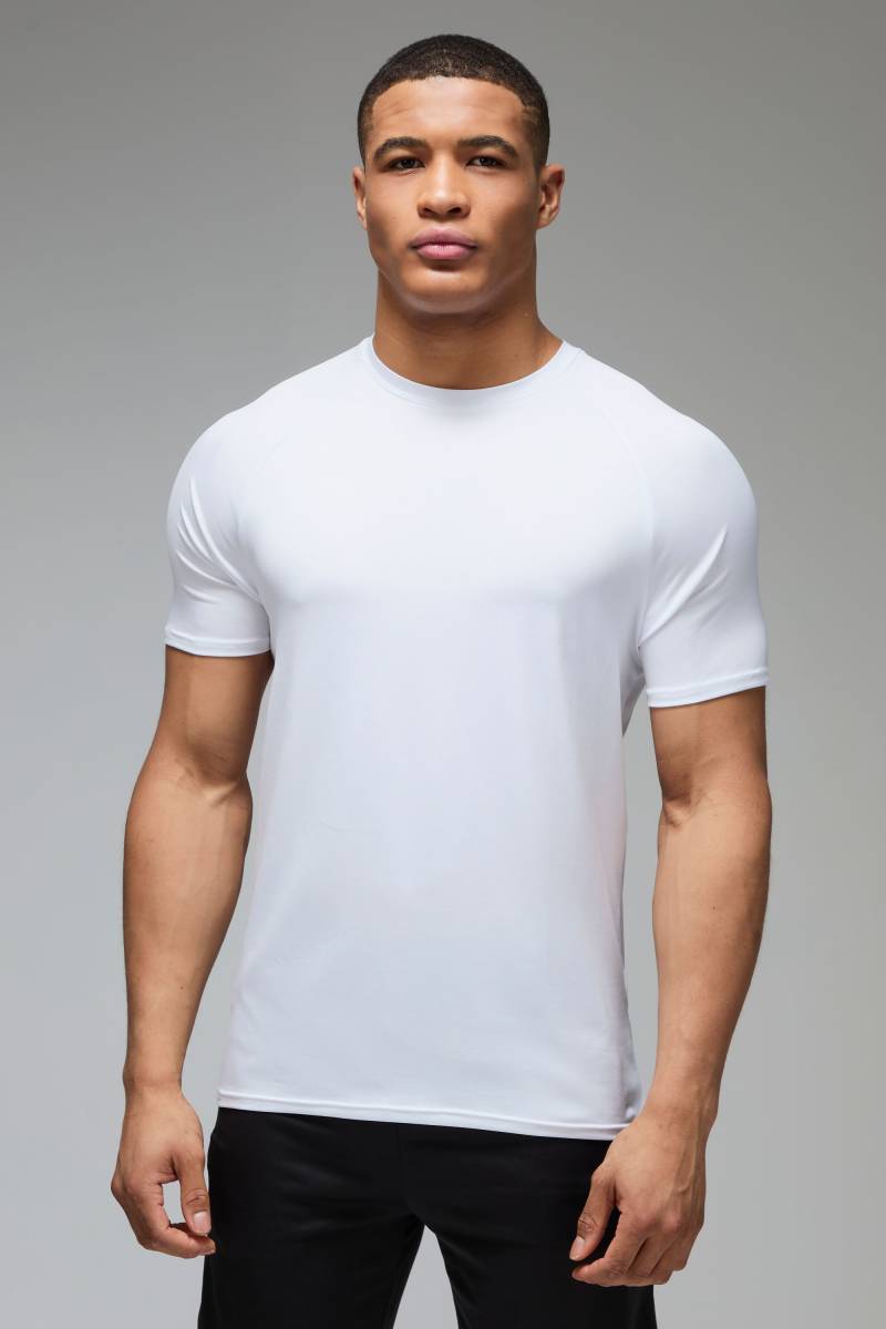 Man Active Lightweight Essentials Gym Raglan T-Shirt - White - M, White von boohoo