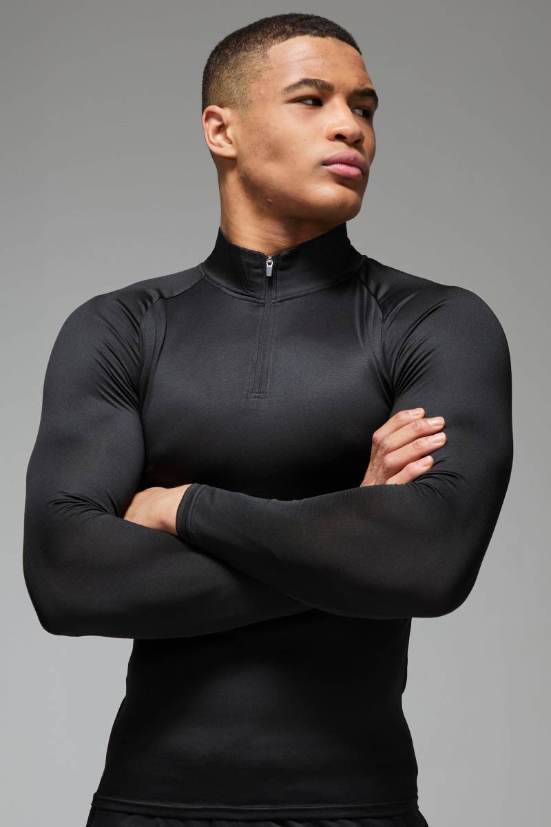 Man Active Lightweight Essentials Raglan Muscle-Fit 1/4 Reißverschluss - Black - Xl, Black von boohoo