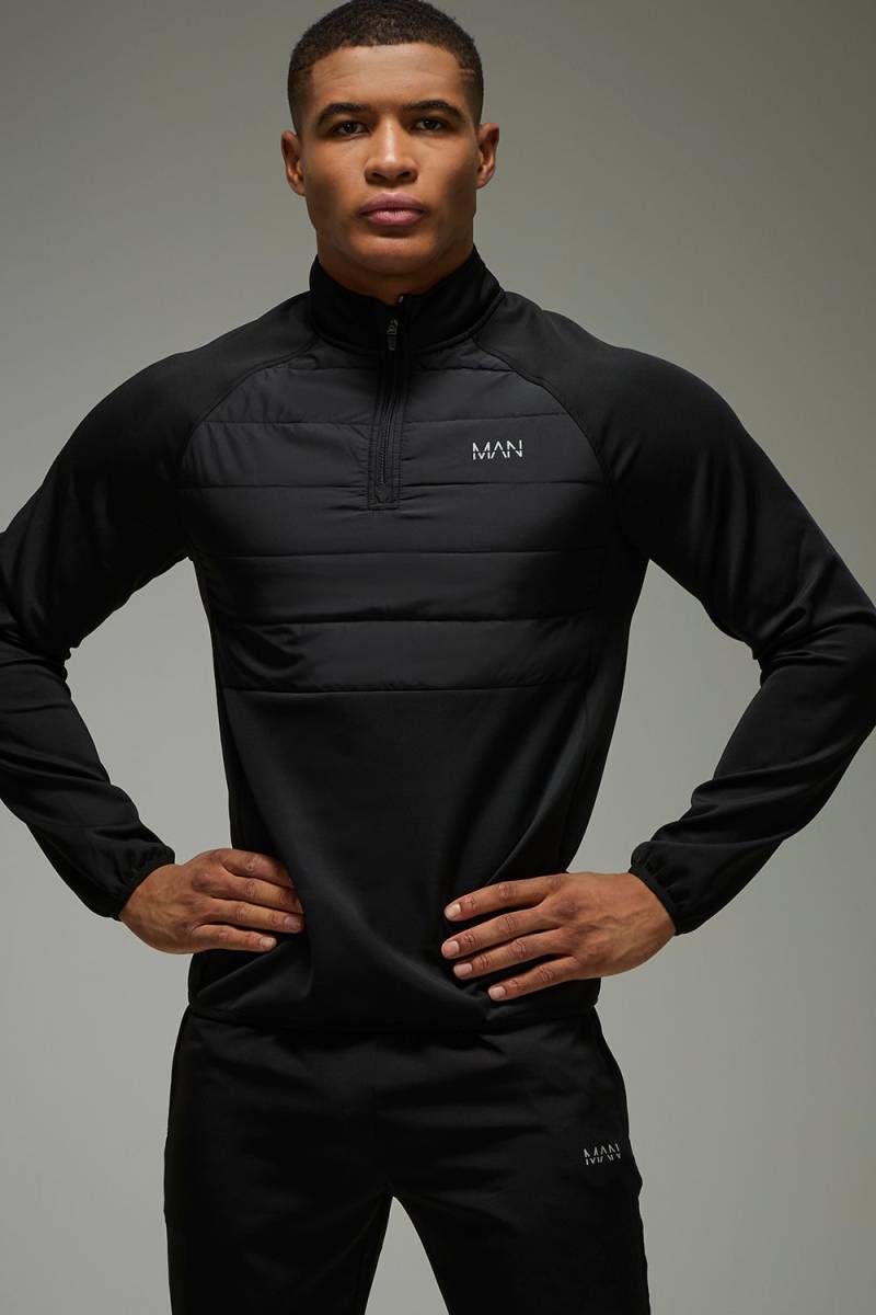 Man Active Lightweight Quilted 1/4 Zip - Black - L, Black von boohoo