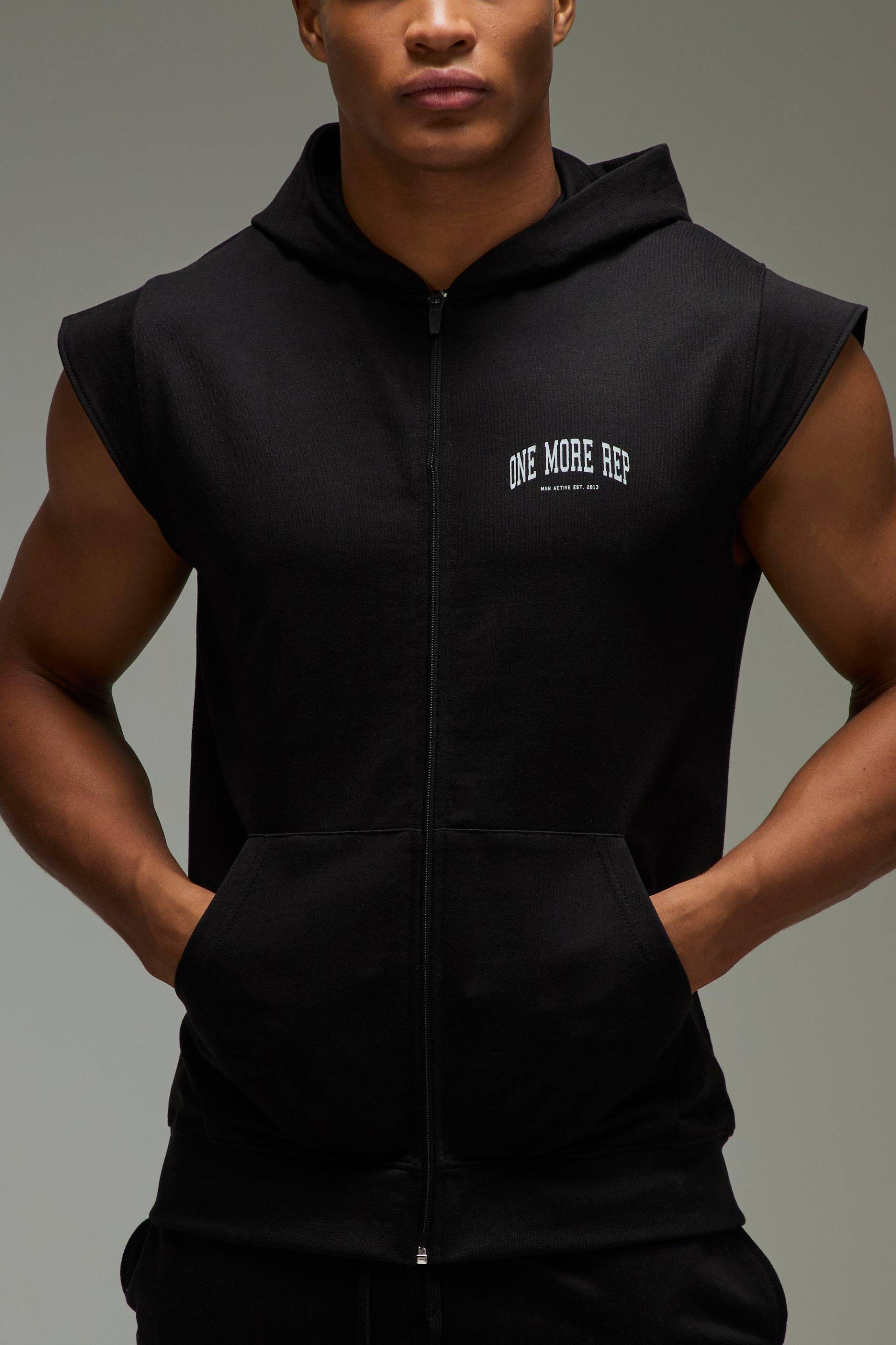 Man Active One More Rep Ärmelloser Hoodie Mit Reißverschluss - Black - M, Black Man Active One More Rep Ärmelloser Hoodie Mit Reißverschluss - Black - M, Black von boohoo