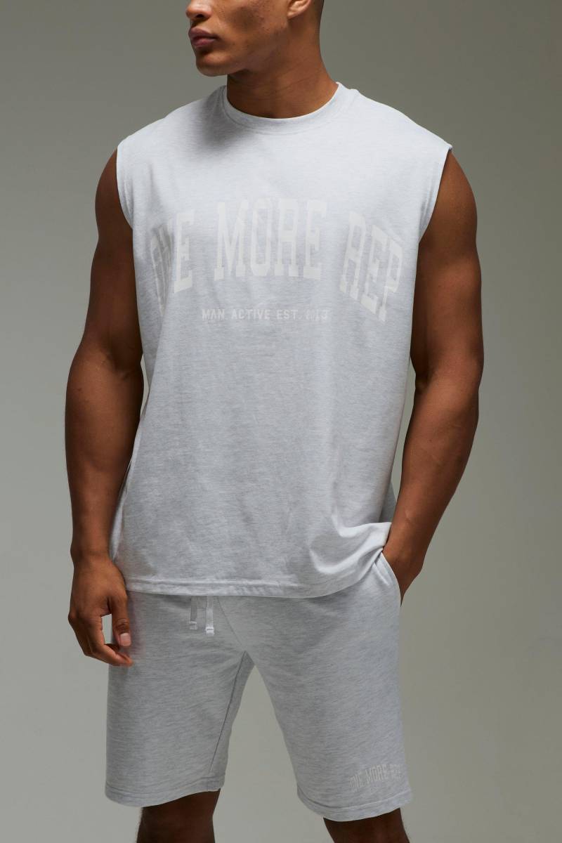 Man Active One More Rep Oversized Vest & Short Set - Grey Marl - M, Grey Marl von boohoo