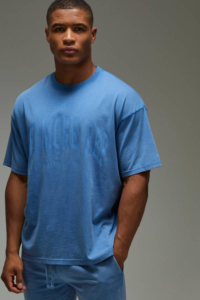 Man Active One More Rep Oversized Washed T-Shirt - Blue - M, Blue von boohoo