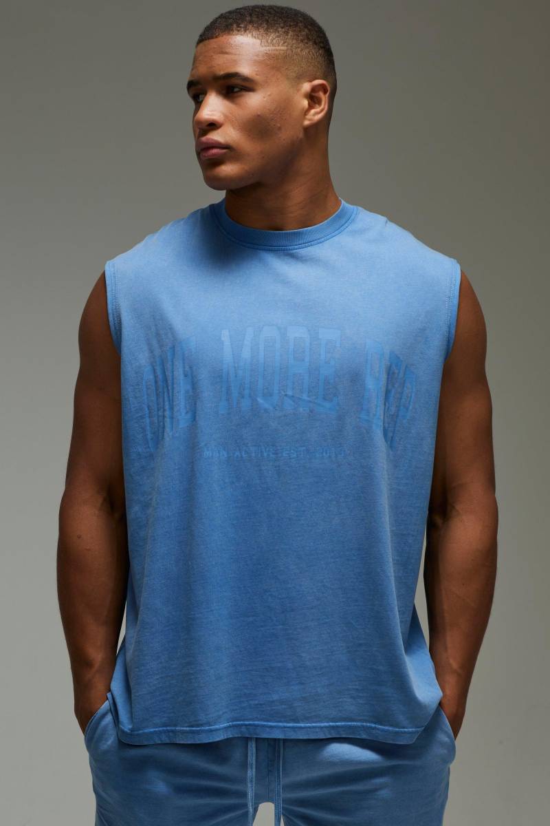 Man Active One More Rep Oversized Washed Vest - Blue - M, Blue von boohoo