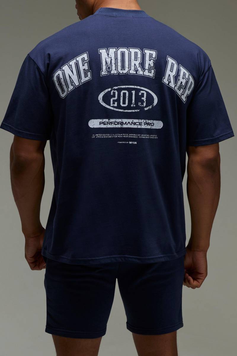 Man Active Oversized One More Rep T-Shirt & Short Set - Navy - M, Navy von boohoo