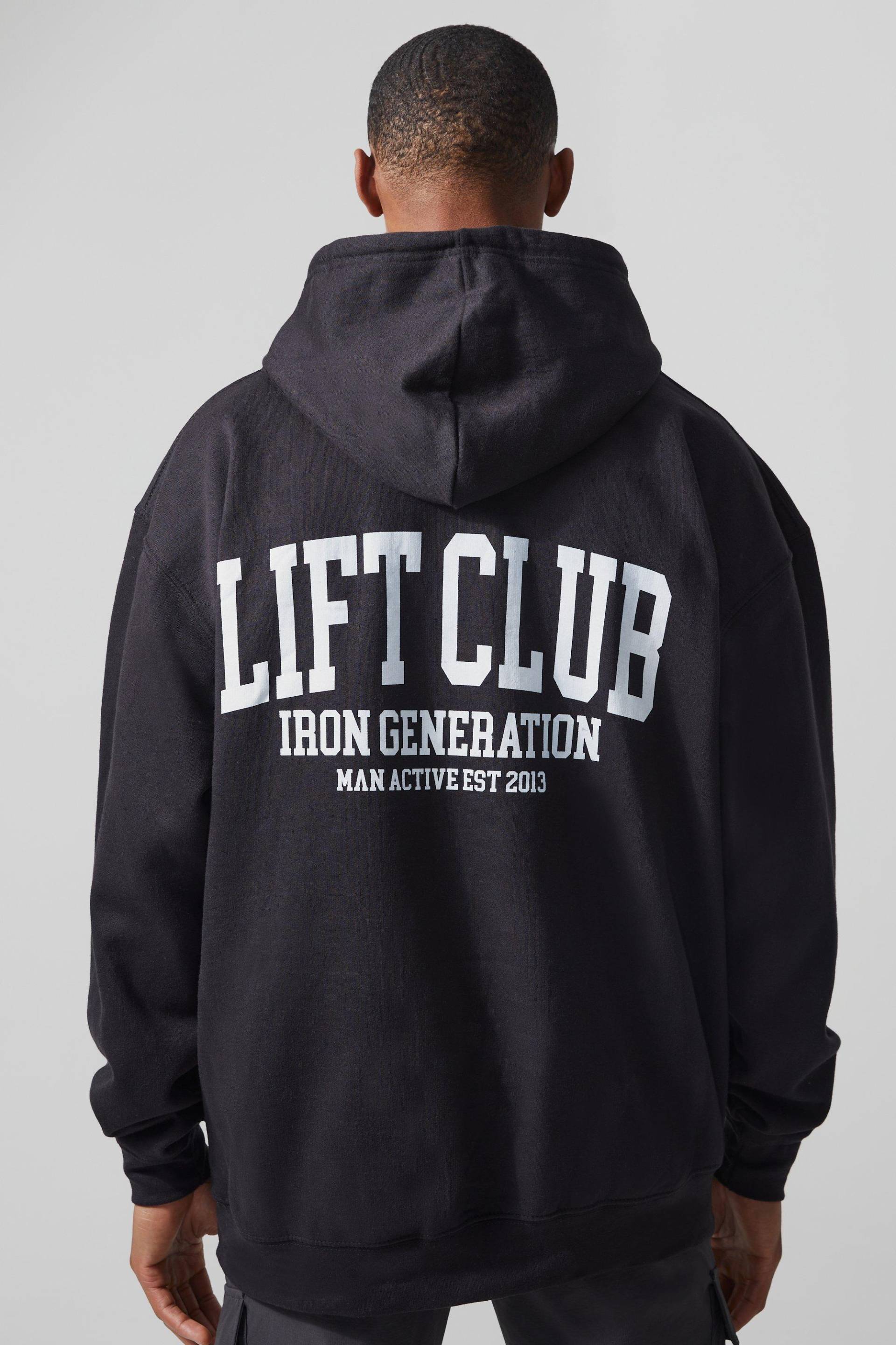 Man Active Oversize Hoodie Mit Lift Club Print - Black - Xs, Black von boohoo