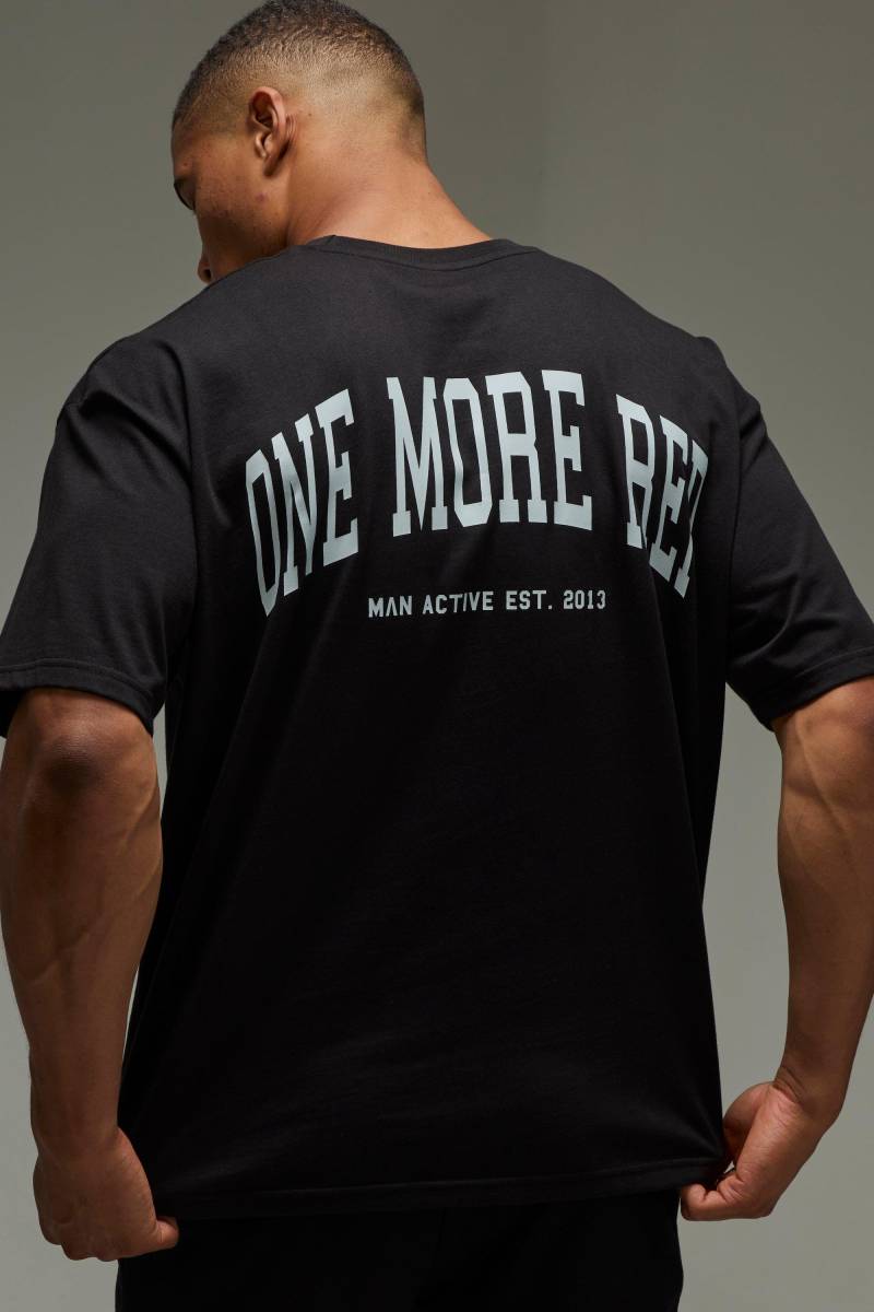 Man Active Oversize T-Shirt Mit One More Rep Print - Black - M, Black von boohoo