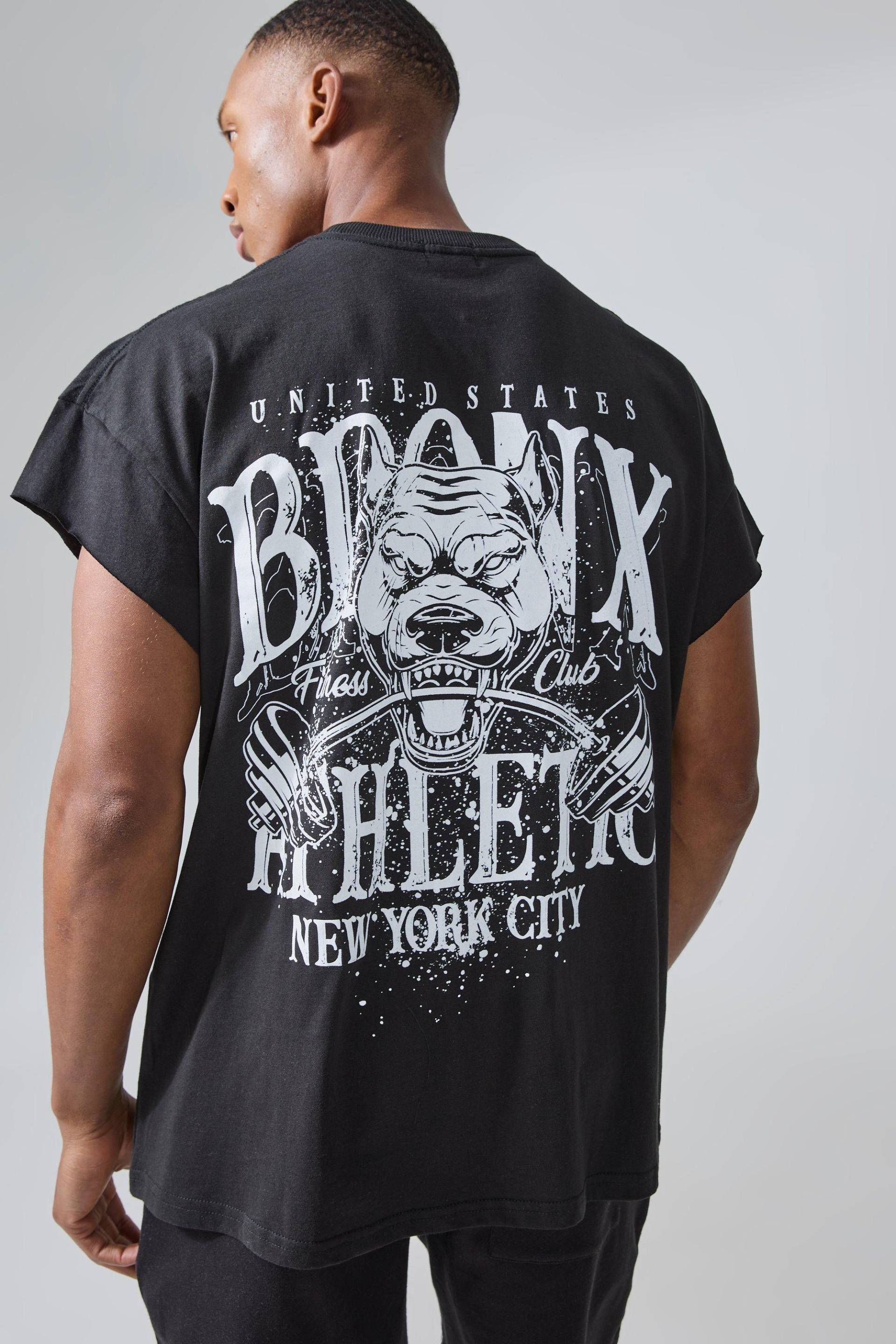 Man Active Oversize T-Shirt Mit Bronx Barbell Print - Black - M, Black von boohoo
