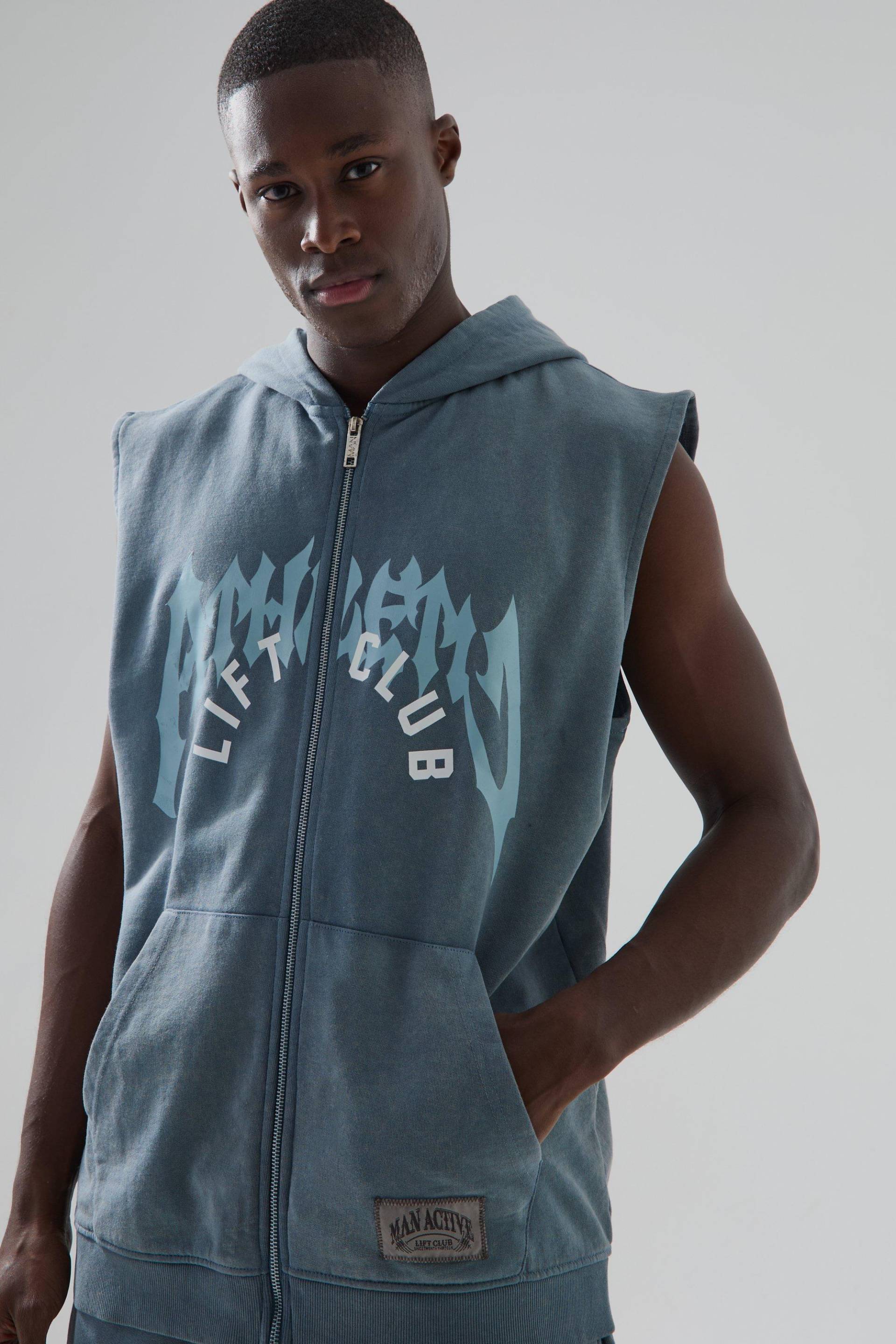 Ärmelloser Oversize Man Active Hoodie - Blue - L, Blue von boohoo