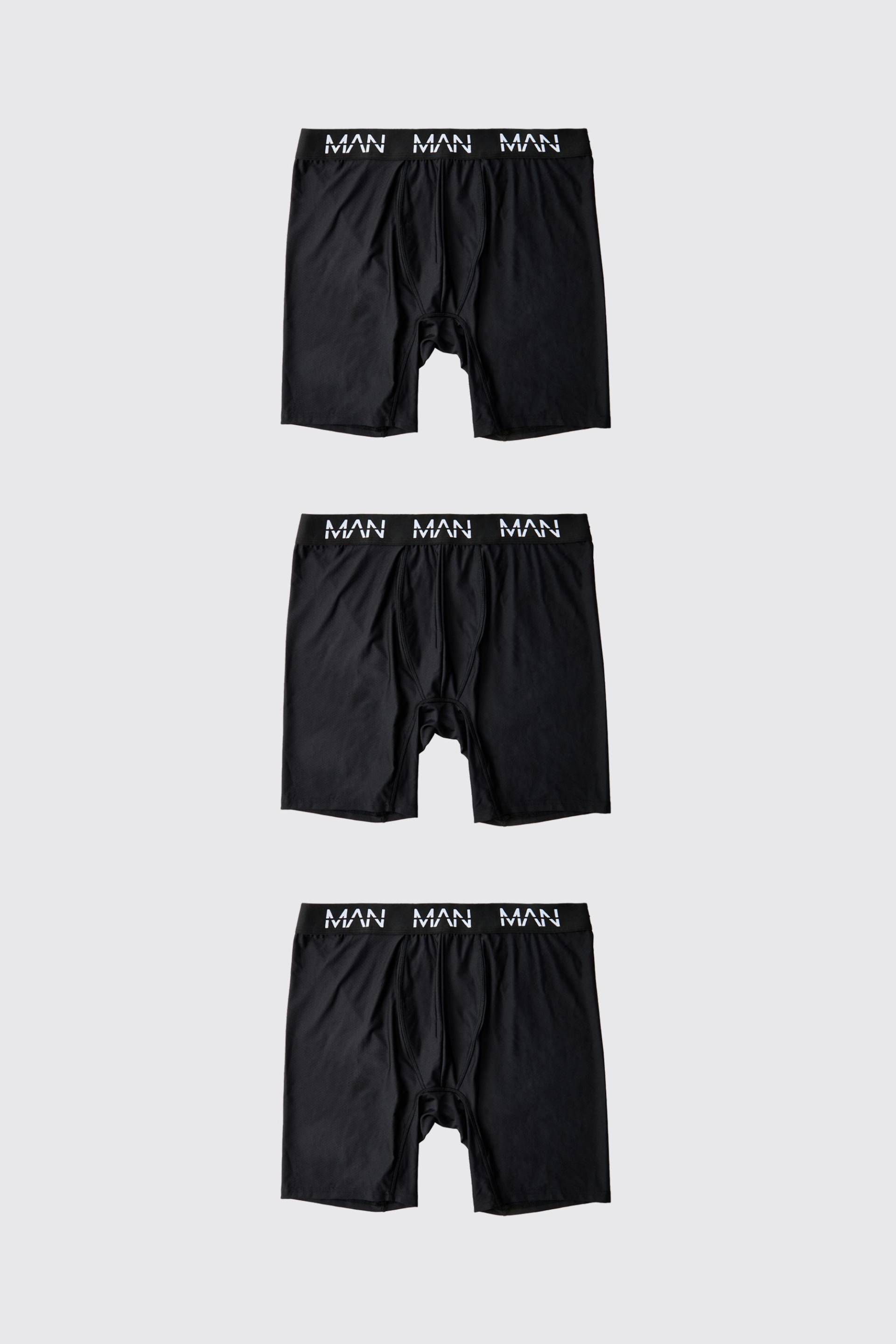 Man Active Performance 7Inch 3 Pack Long Boxer - Black - Xl, Black von boohoo
