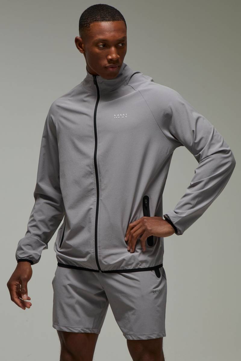 Man Active Pro Stretch Trainingsanzug Mit Reißverschluss - Grey - M, Grey von boohoo