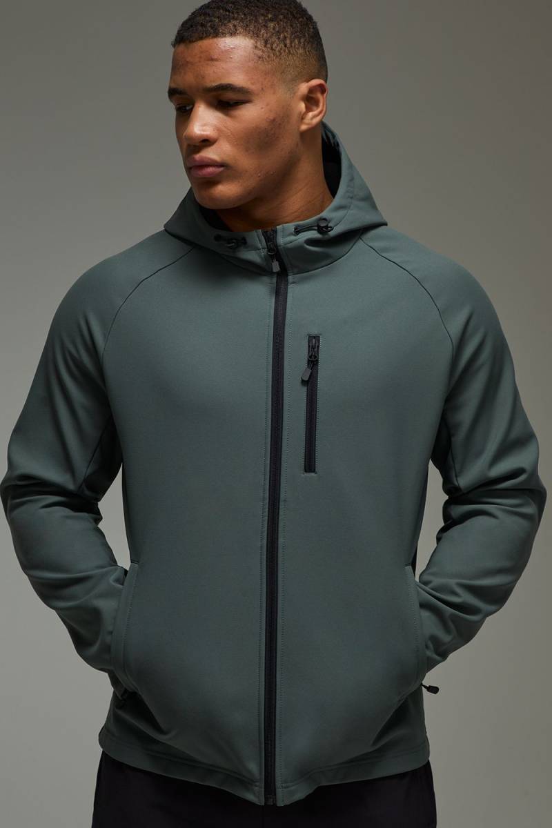 Man Active Regular Fit Ripstop Soft Shell Jacket - Green - L, Green von boohoo
