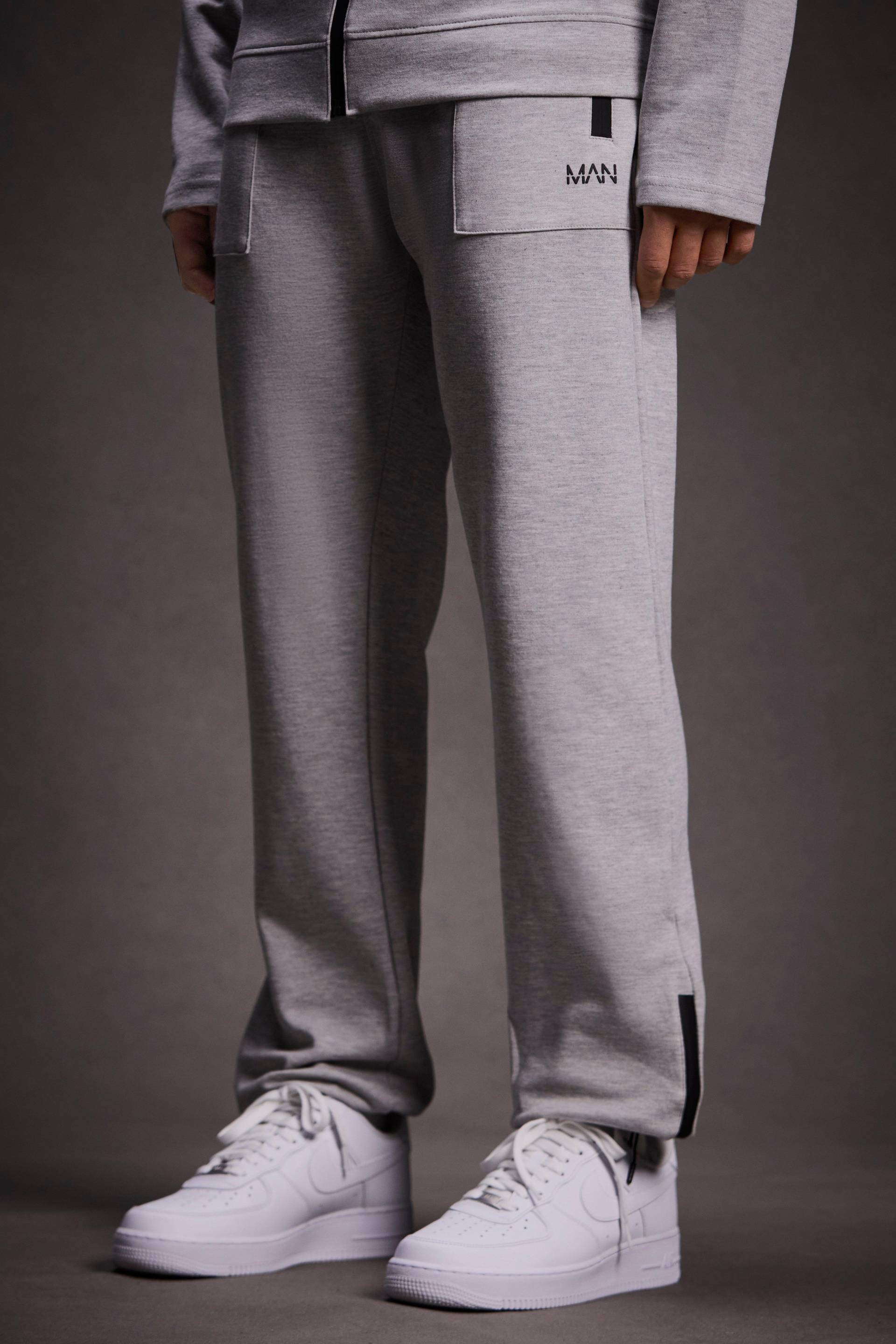 Man Active Tech Jogginghose Mit Reißverschluss - Grey Marl - M, Grey Marl von boohoo