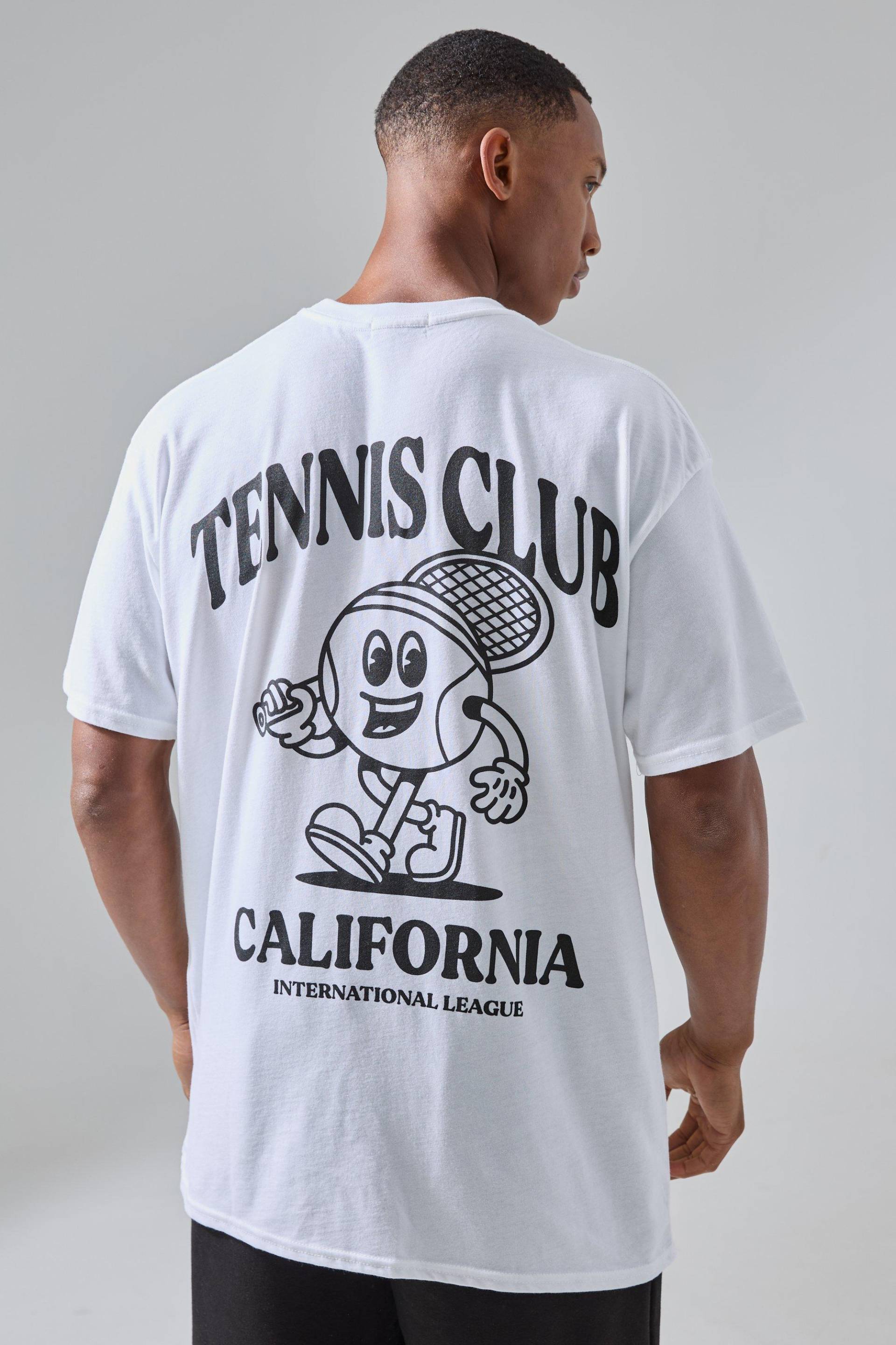 Man Active Tennis Club California Oversized T-Shirt - White - M, White von boohoo