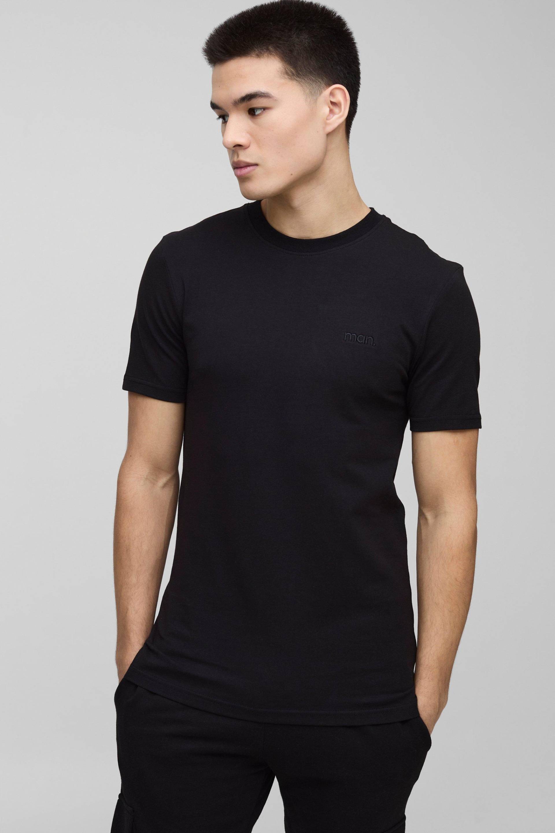 Man Basic Muscle-Fit Rundhals T-Shirt - Black - M, Black Man Basic Muscle-Fit Rundhals T-Shirt - Black - M, Black von boohoo