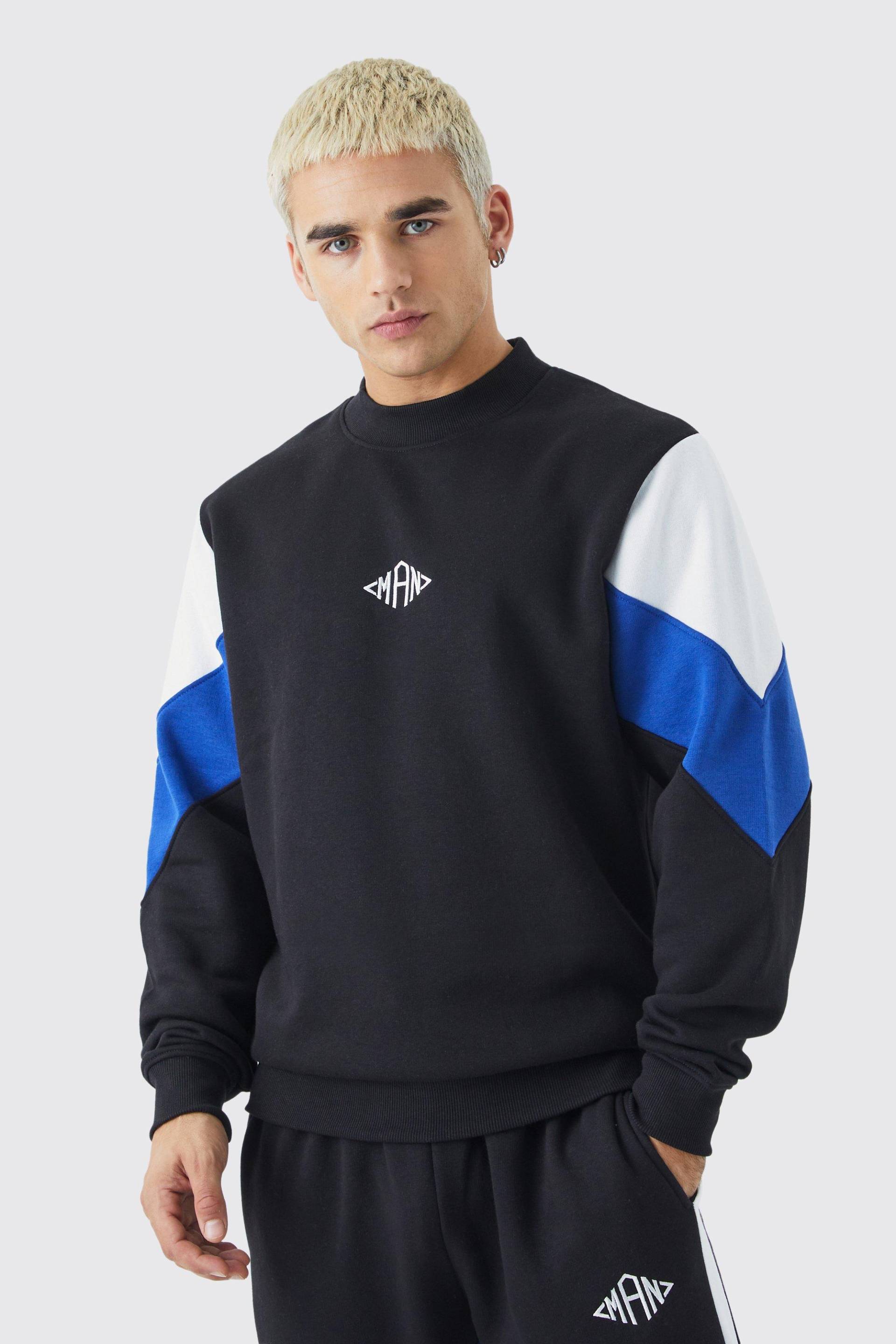 Man Colorblock Sweatshirt - Cobalt - M, Cobalt von boohoo