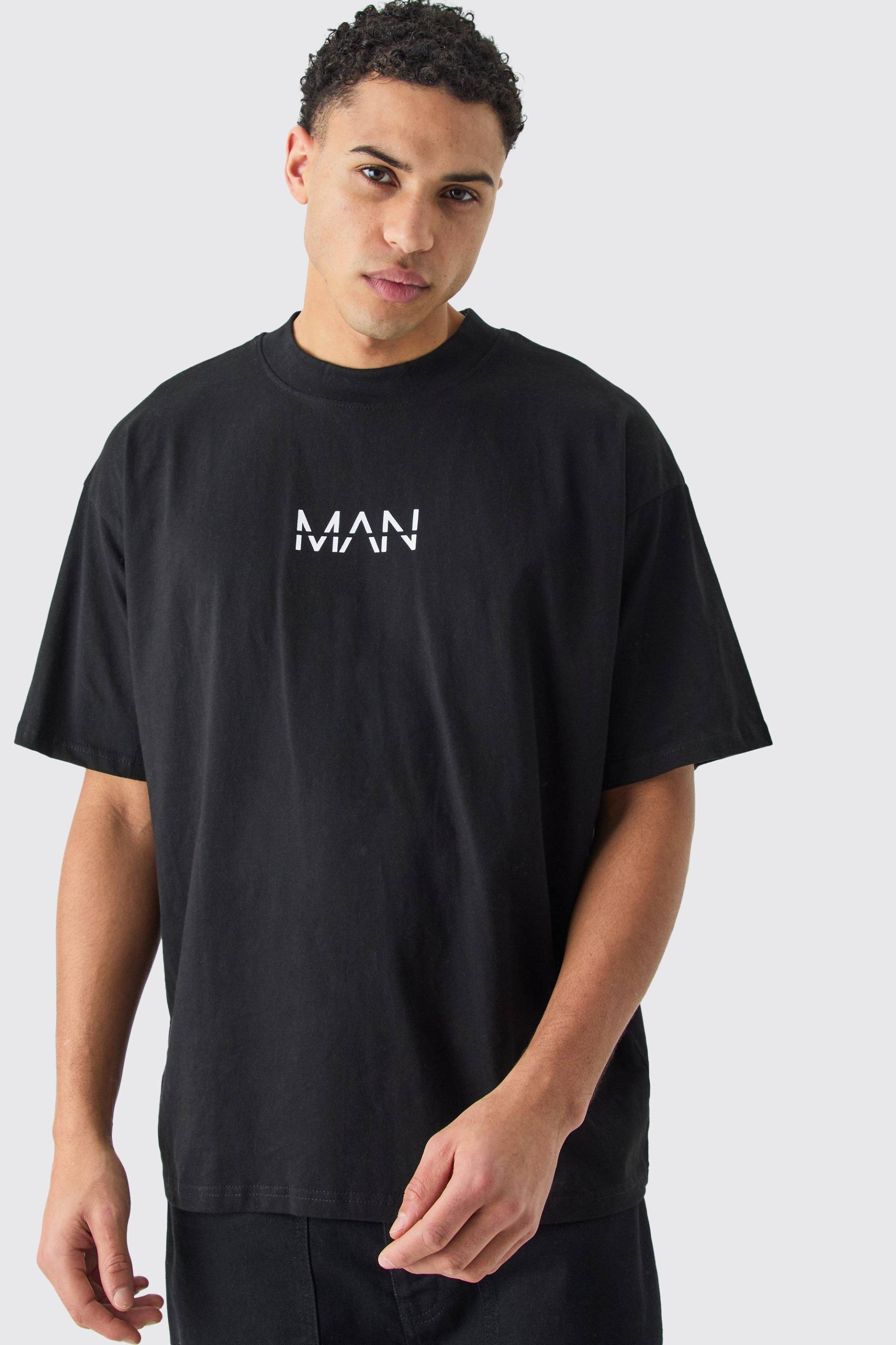 Man Dash Oversized Basic Extended Neck T-Shirt - Black - M, Black von boohoo