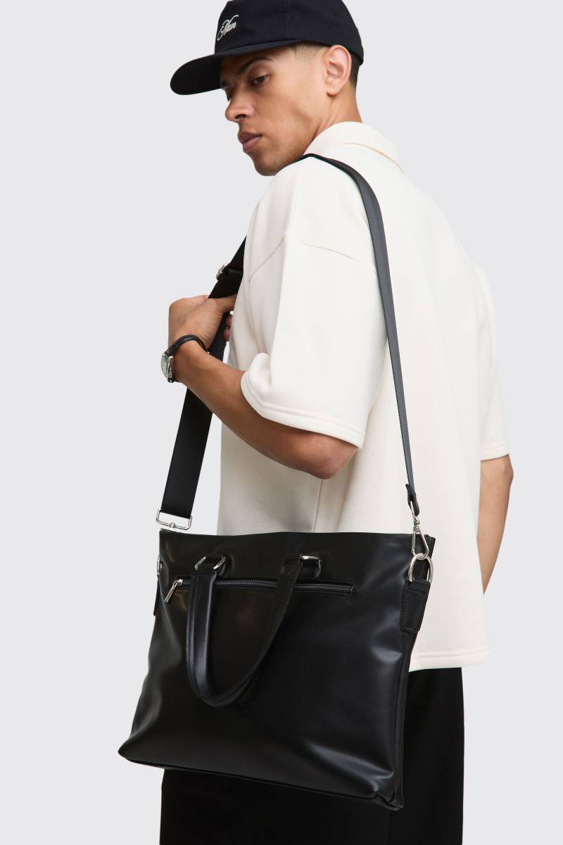 Man Debossed Wallet And Carry Bag Set - Black - One Size, Black von boohoo