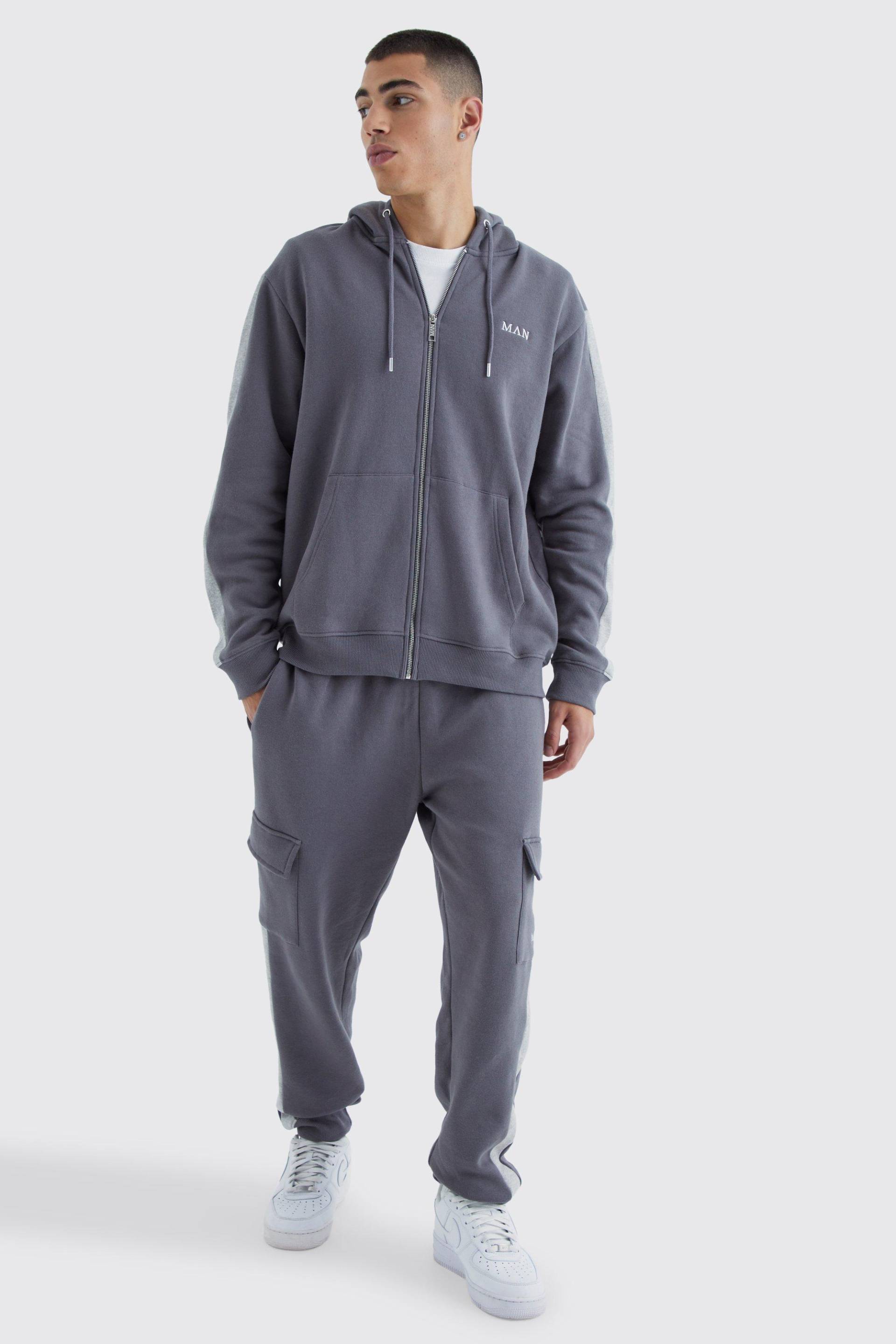 Man Gold Hoodie Und Cargo-Jogginghose - Charcoal - M, Charcoal von boohoo