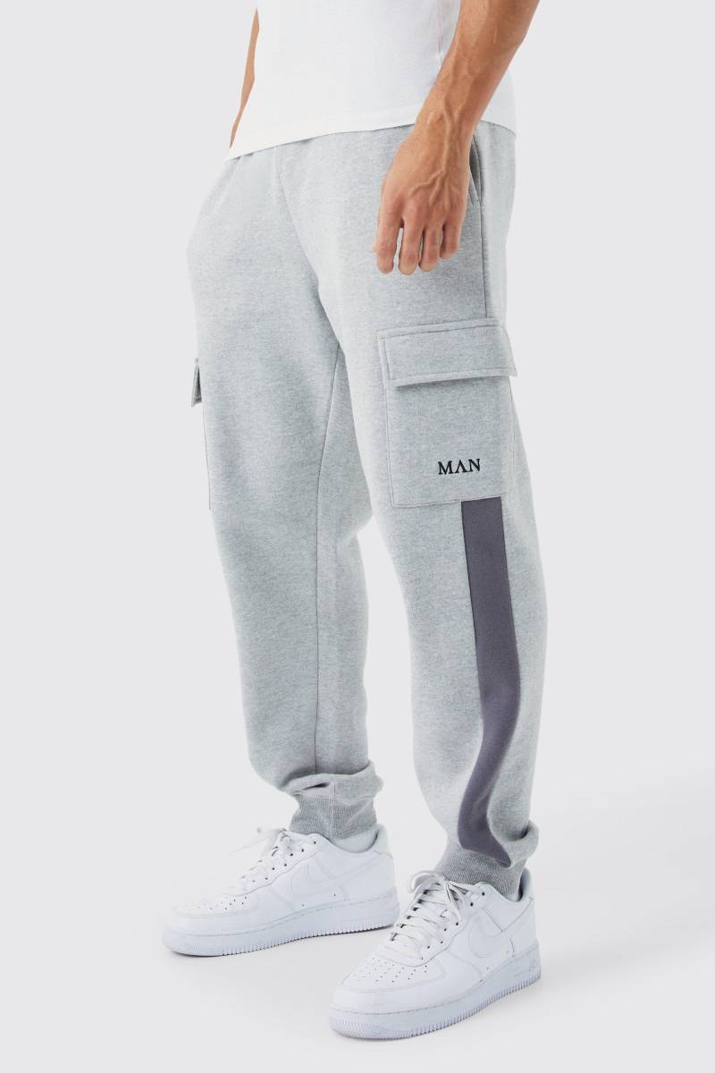 Man Jogginghose Mit Cargo-Taschen - Grey Marl - S, Grey Marl von boohoo