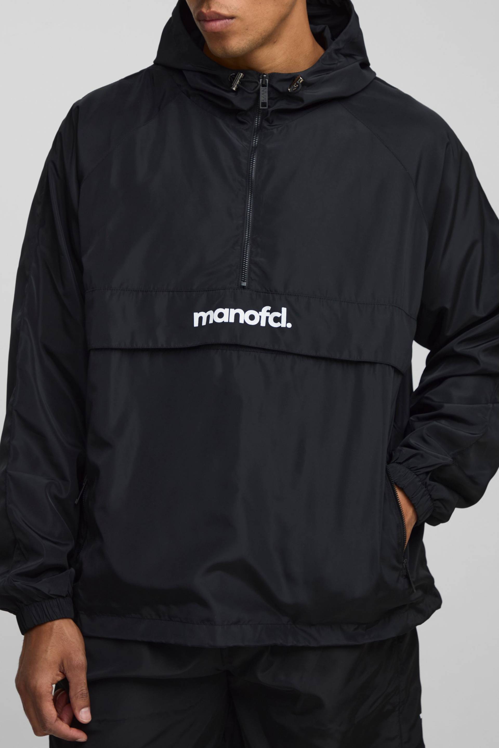 Man Oversized Nylon Cagoule Jacket - Black - S, Black von boohoo