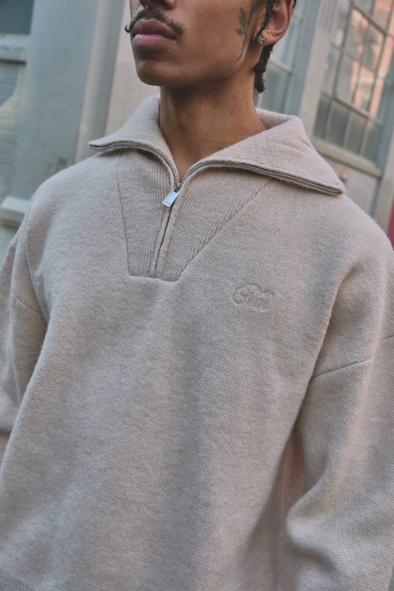 Man Relaxed Boxy Funnel Neck Wool Knitted Jumper - Stone - M, Stone von boohoo