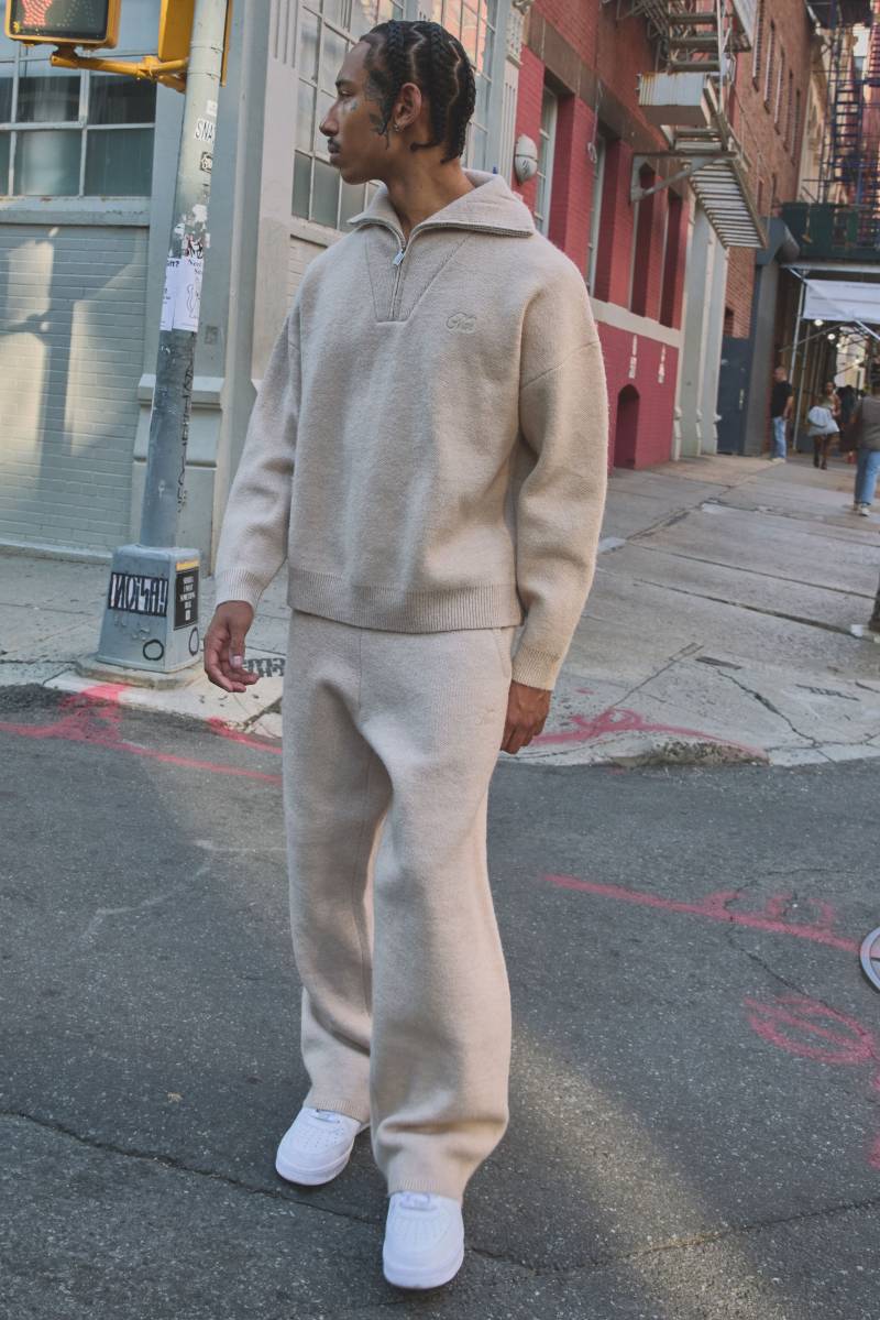 Man Relaxed Wool Knitted Jogger - Stone - M, Stone von boohoo