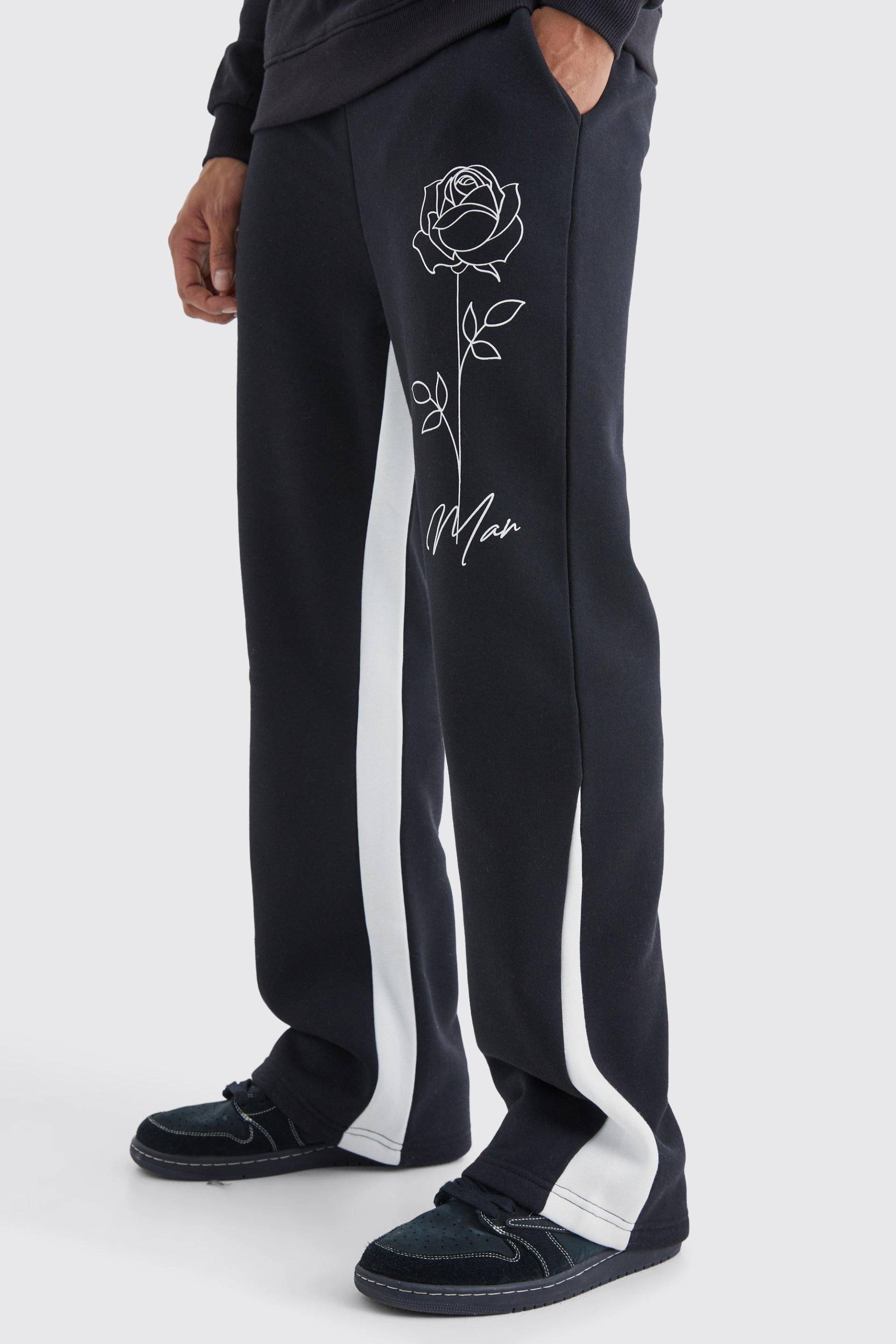 Jogginghose Mit Man Rosen-Print - Black - S, Black von boohoo