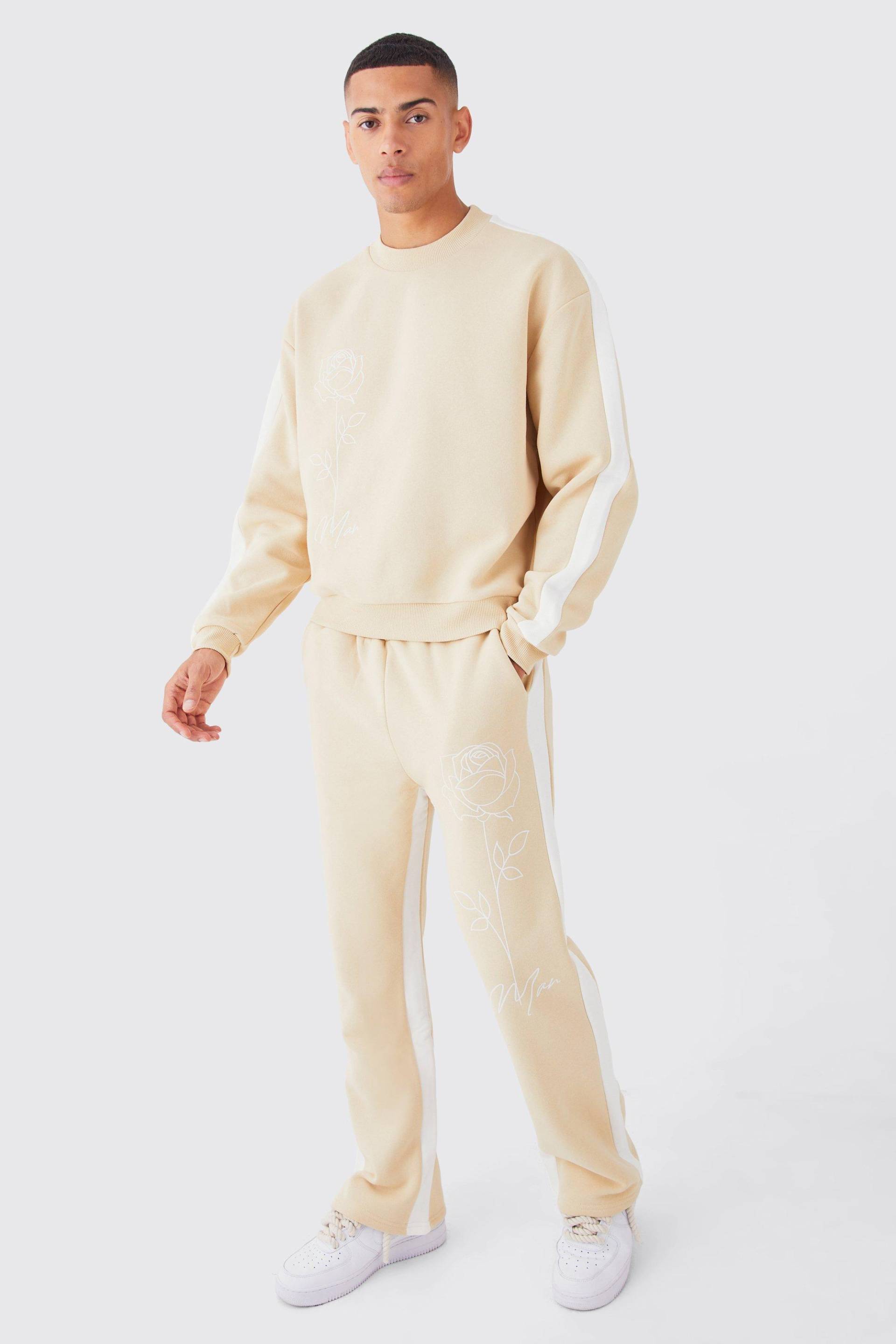 Sweatshirt-Trainingsanzug Mit Man Rosen-Print - Stone - M, Stone von boohoo