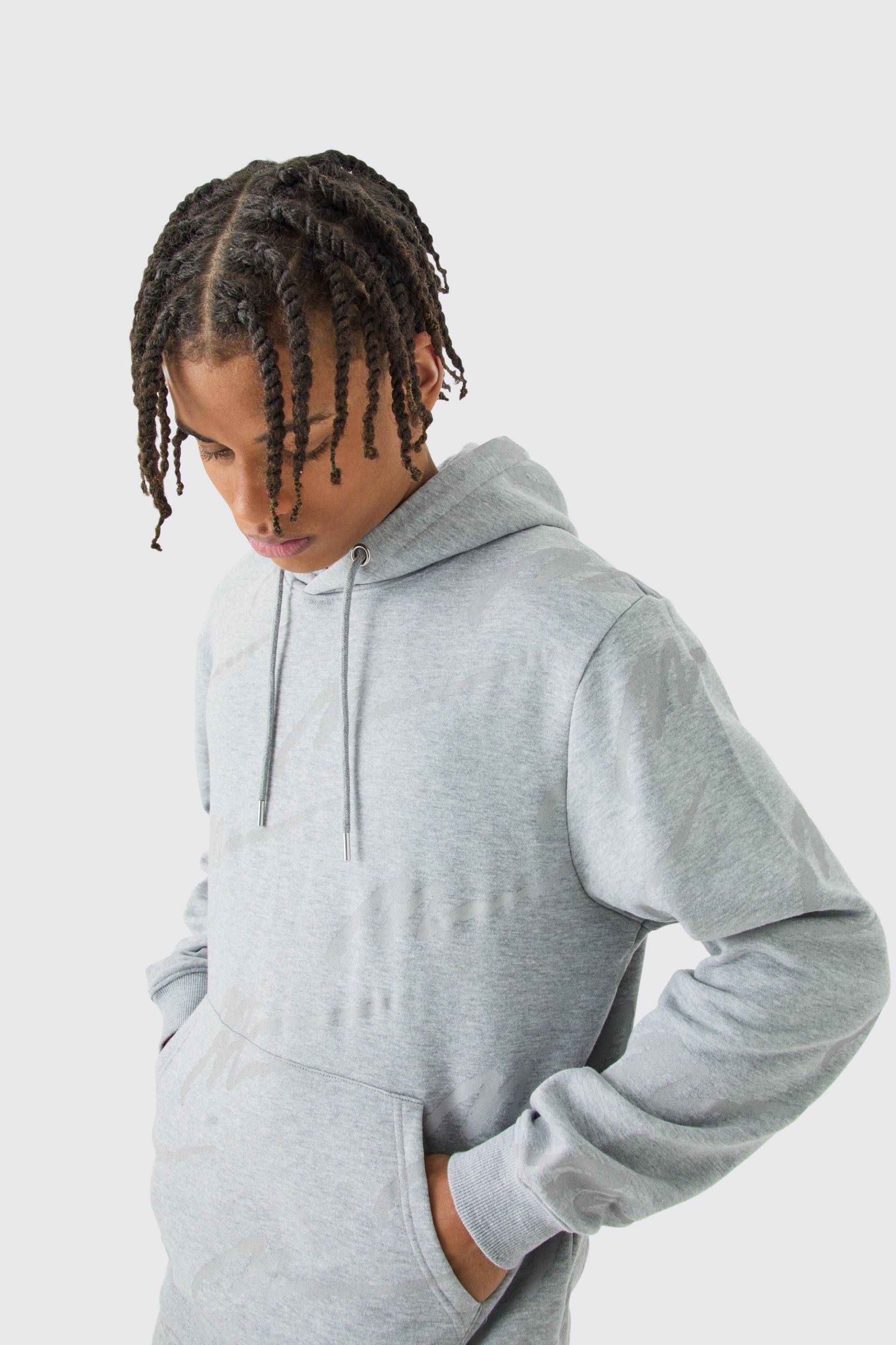 Man Signature Hoodie Mit Print - Grey Marl - M, Grey Marl von boohoo