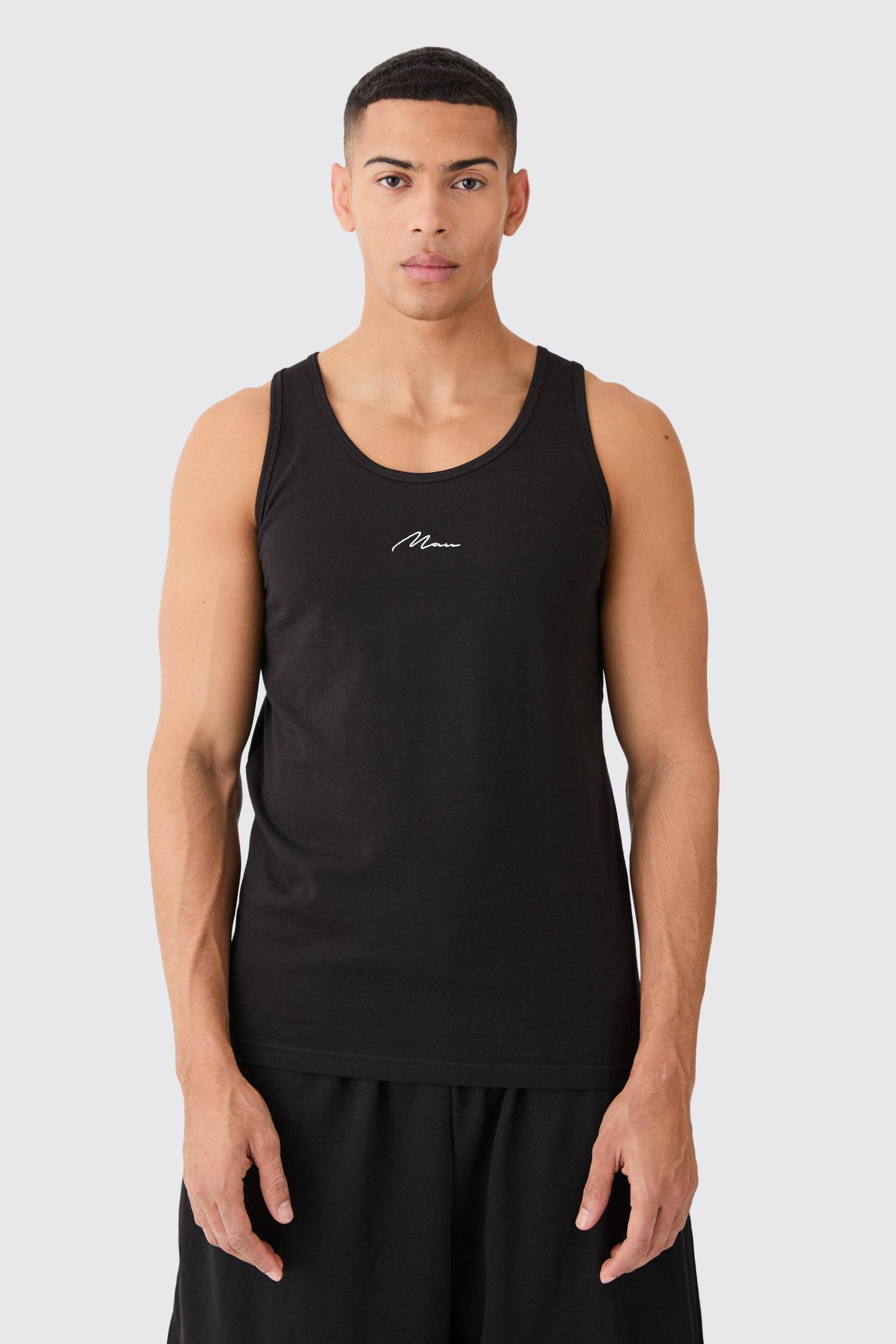 Man Signature Basic Vesttop - Black - M, Black von boohoo