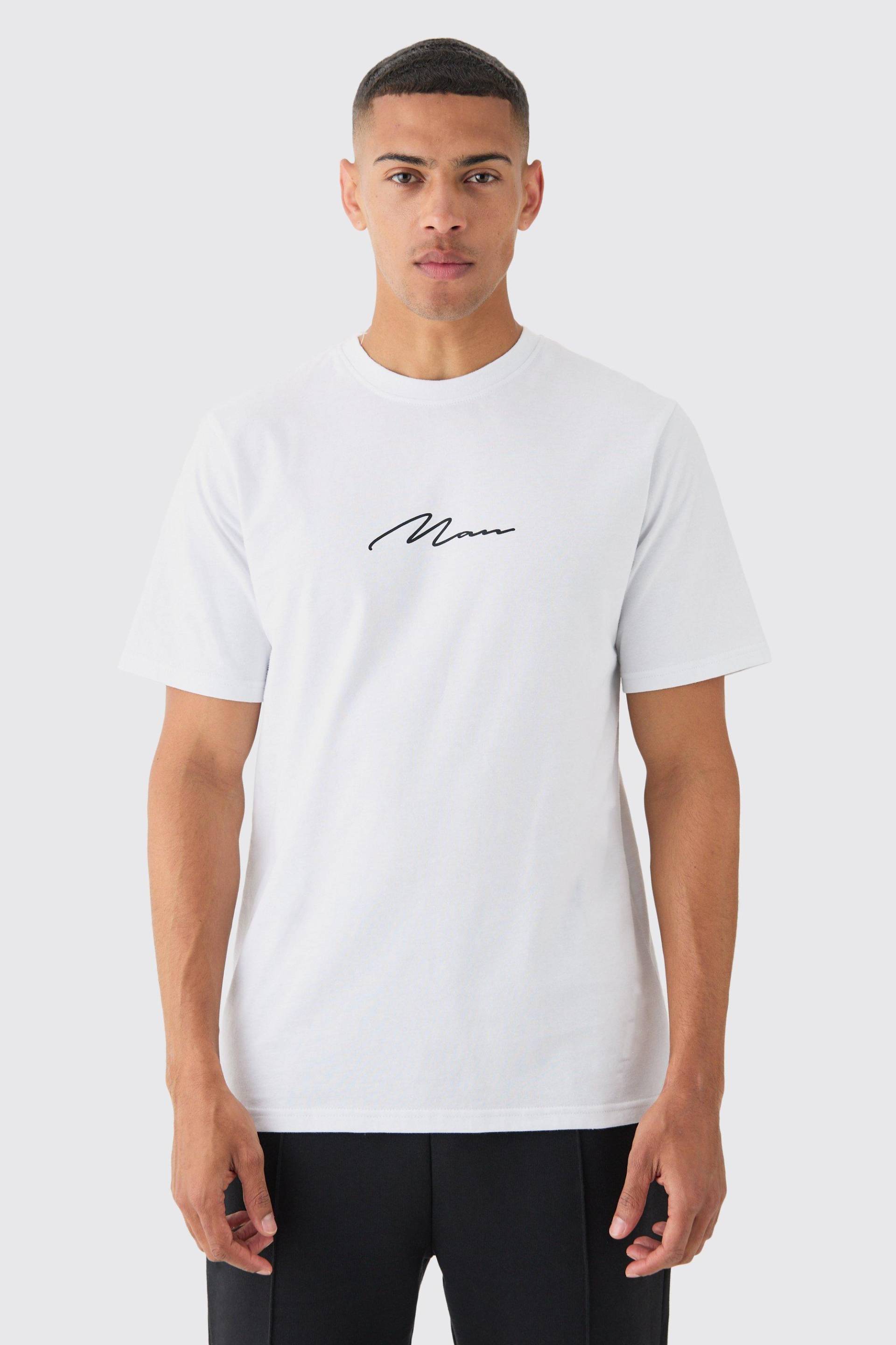 Man Signature Chest Print T-Shirt - White - L, White von boohoo