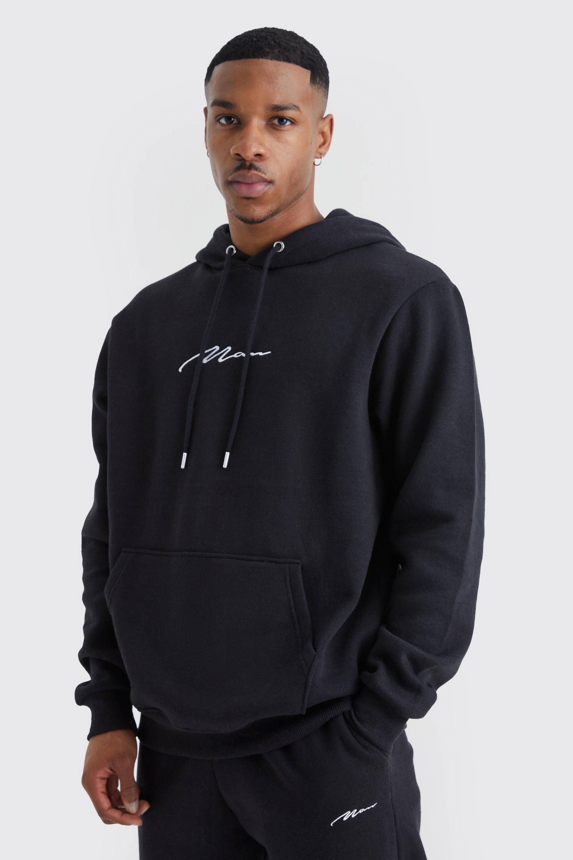 Man Signature Hoodie - Black - M, Black von boohoo