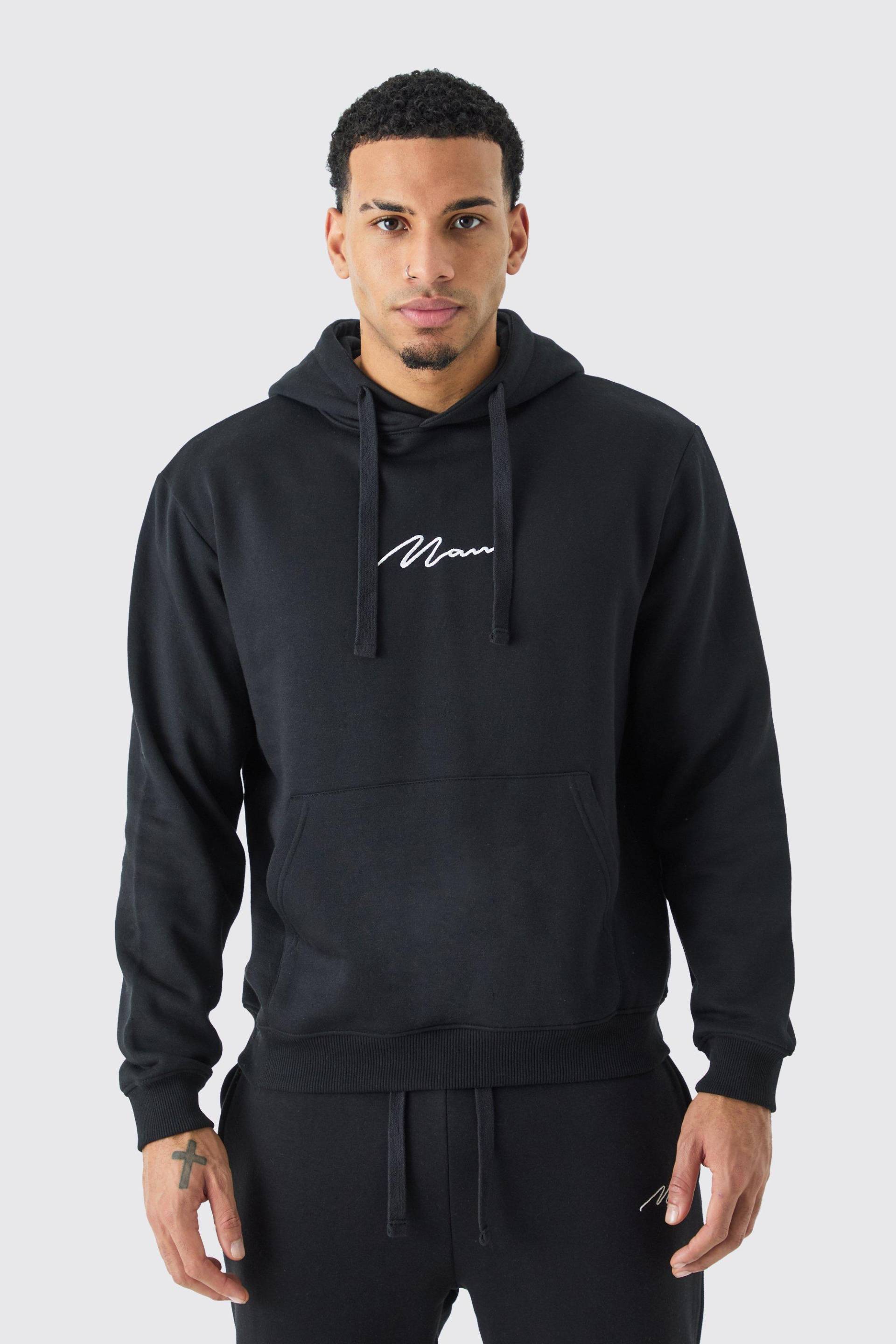 Man Signature Hoodie - Black - M, Black von boohoo