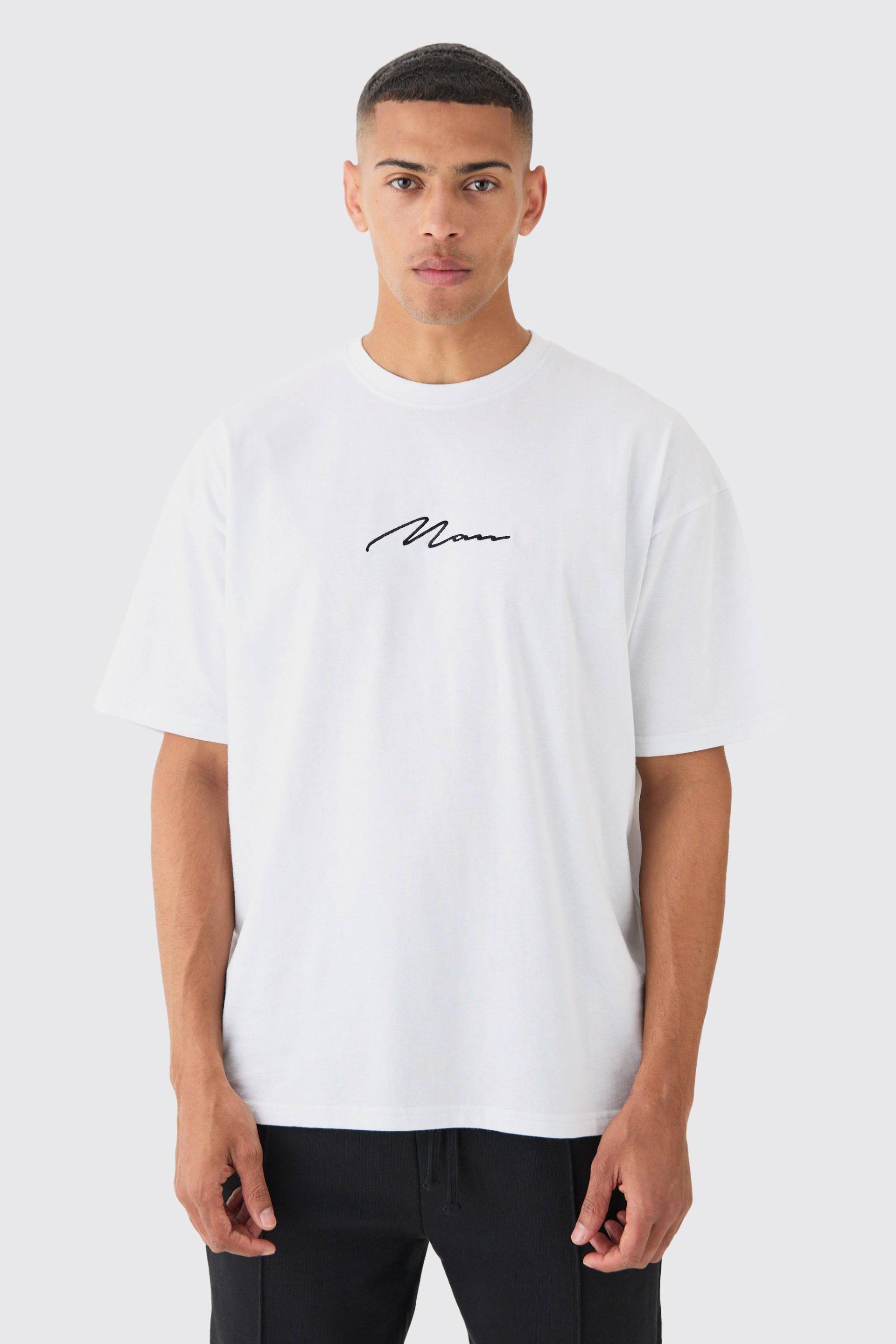 Man Signature Oversized Crew Neck T-Shirt - White - M, White von boohoo