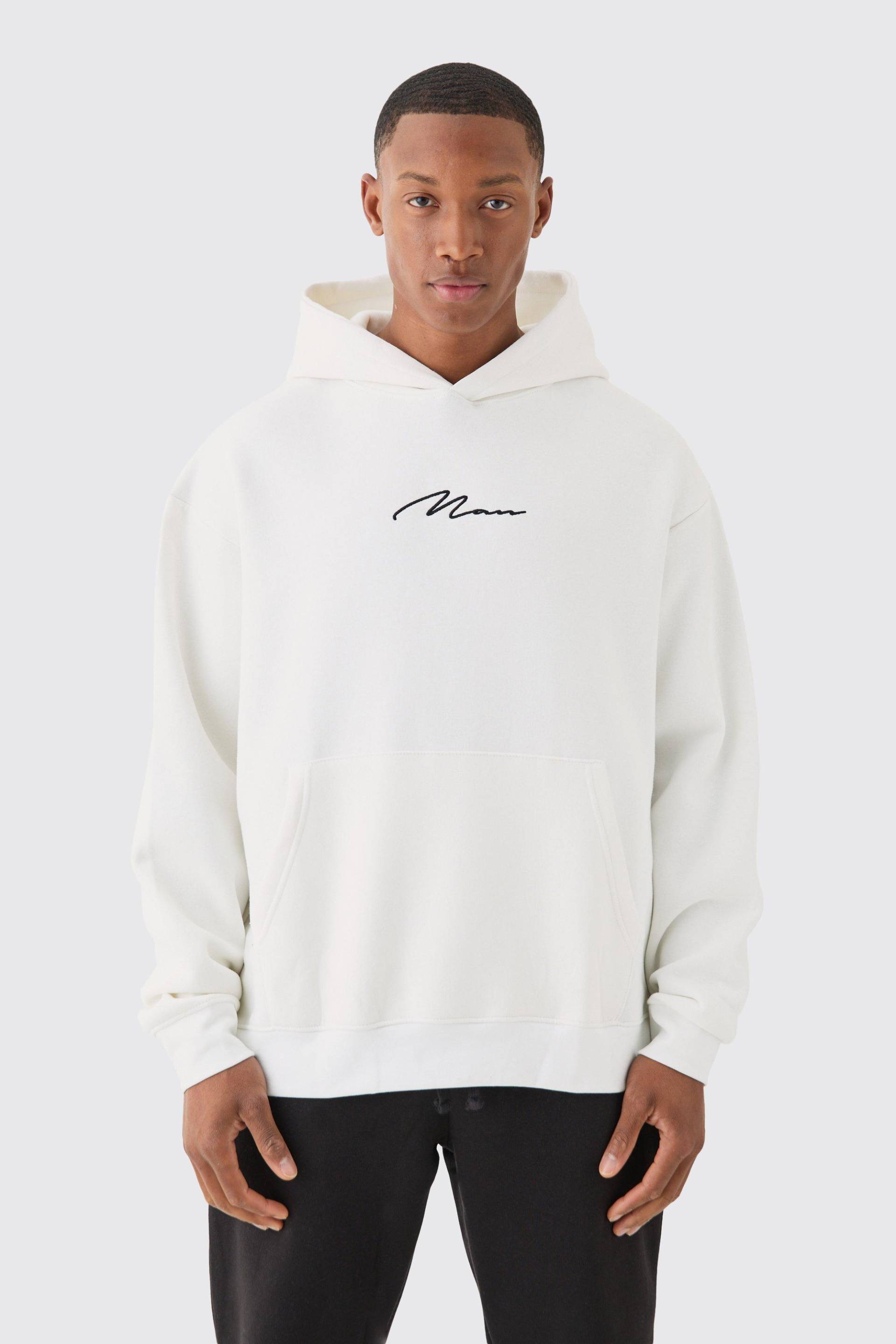 Oversize Man Signature Hoodie - White - M, White von boohoo