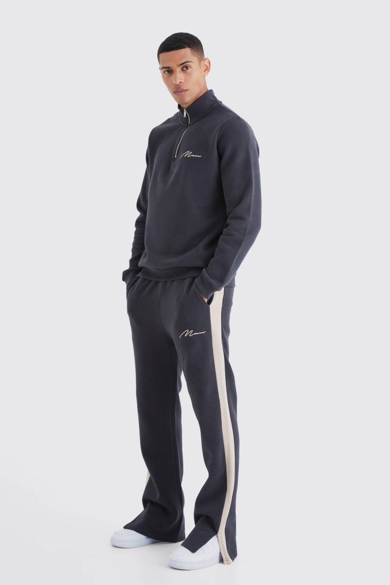 Man Signature Sweatshirt-Trainingsanzug Mit 1/4 Reißverschluss - Charcoal - L, Charcoal von boohoo