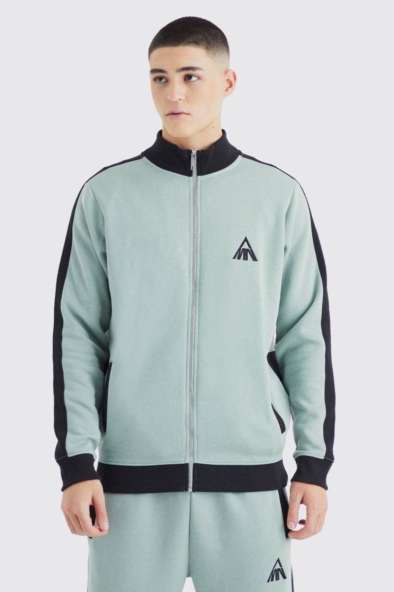 Man Sweatshirt Mit Trichterkragen, Seitenstreifen Und 1/4 Reißverschluss - Sage - M, Sage von boohoo