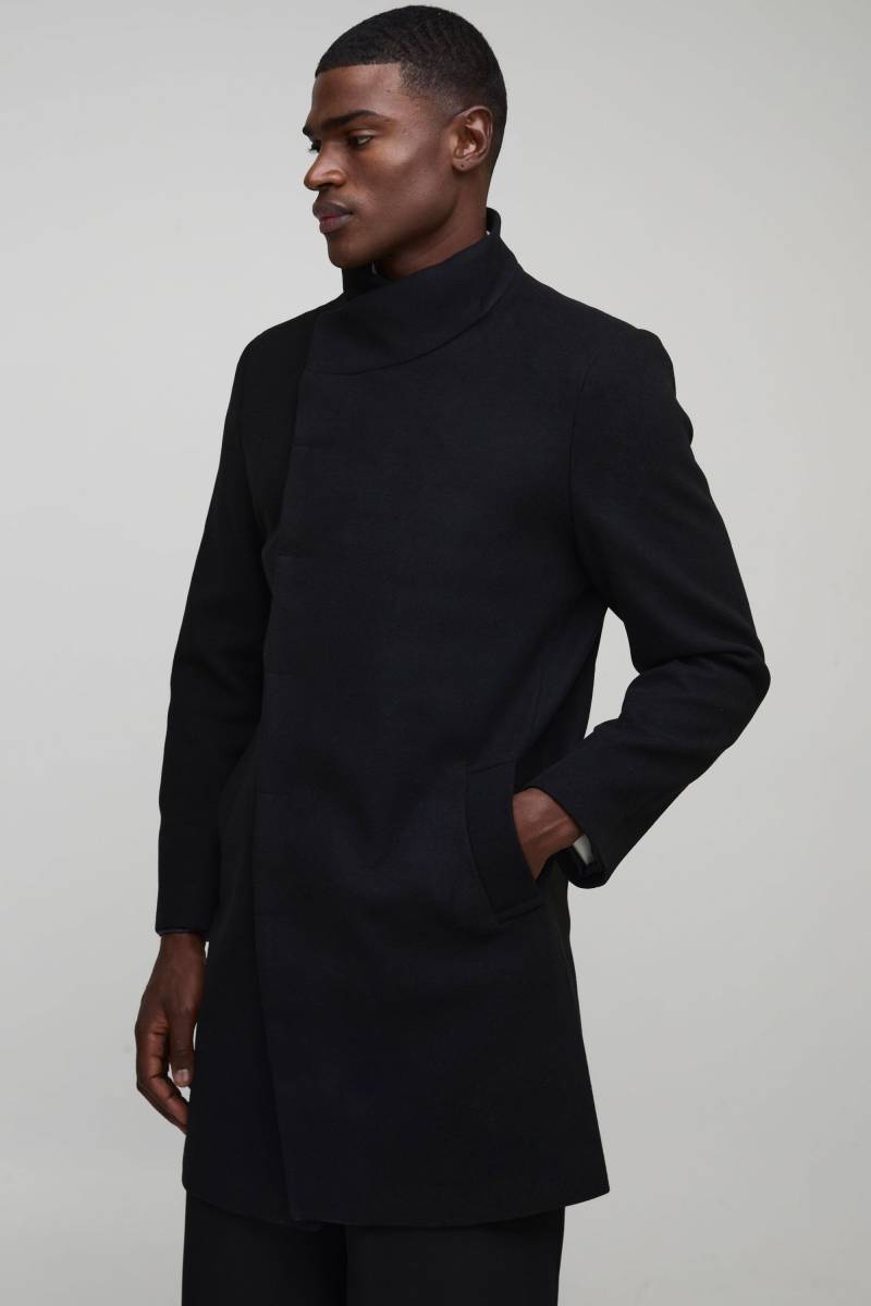 Mantel In Wolloptik Mit Trichterkragen - Black - Xs, Black von boohoo