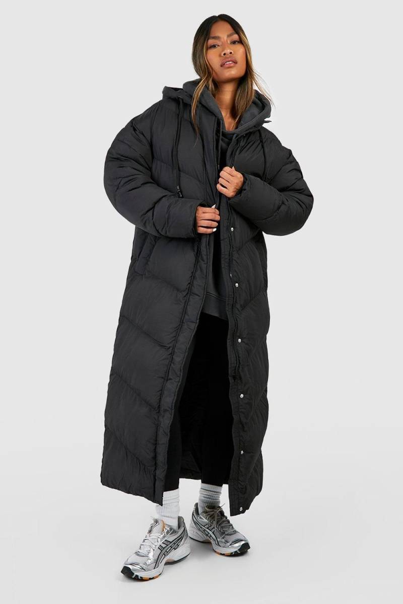 Maxi-Steppjacke Mit Kapuze - Black - 32, Black von boohoo