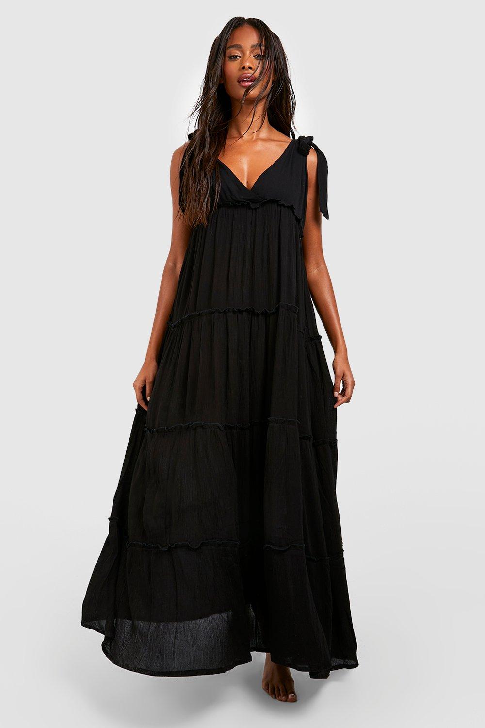 Maxi-Strandkleid Mit Geschnürten Trägern - Black - M, Black von boohoo