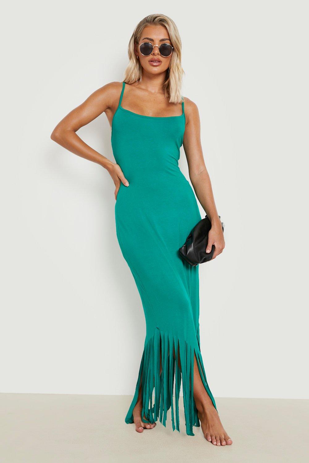 Maxi-Strandkleid Mit Quasten - Green - L, Green von boohoo