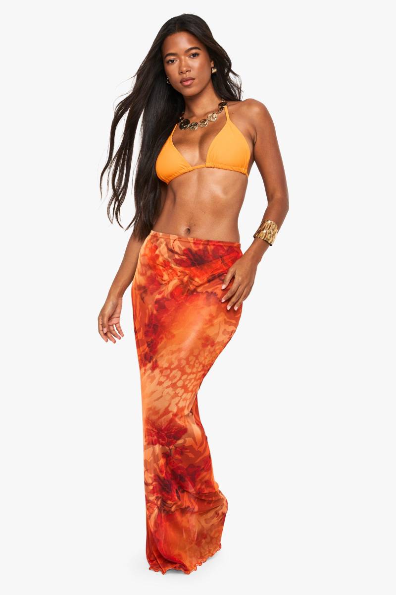 Maxi-Strandrock Mit Abstraktem Animalprint - Orange - M, Orange von boohoo