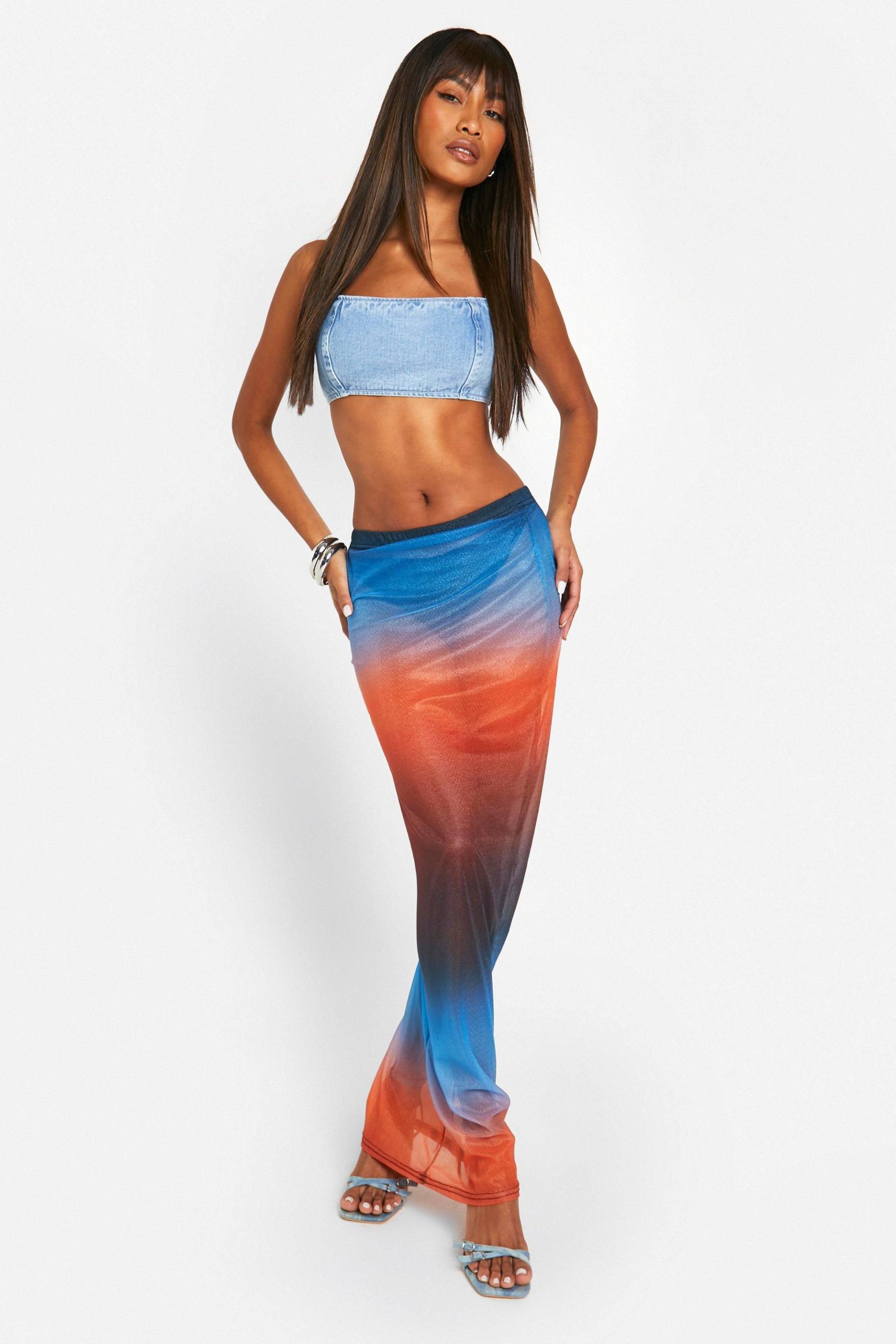 Mesh-Maxirock Mit Farbverlauf - Washed Blue - 36, Washed Blue von boohoo