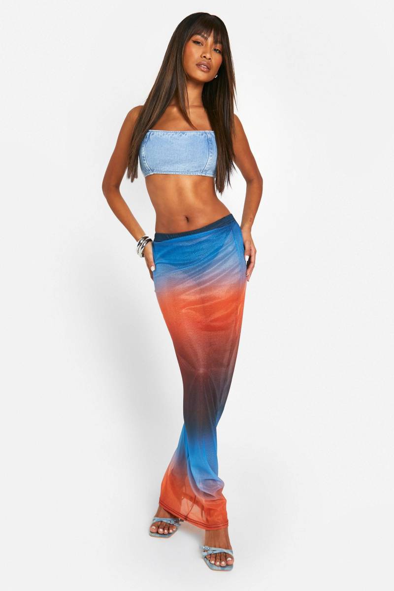 Mesh-Maxirock Mit Farbverlauf - Washed Blue - 36, Washed Blue von boohoo