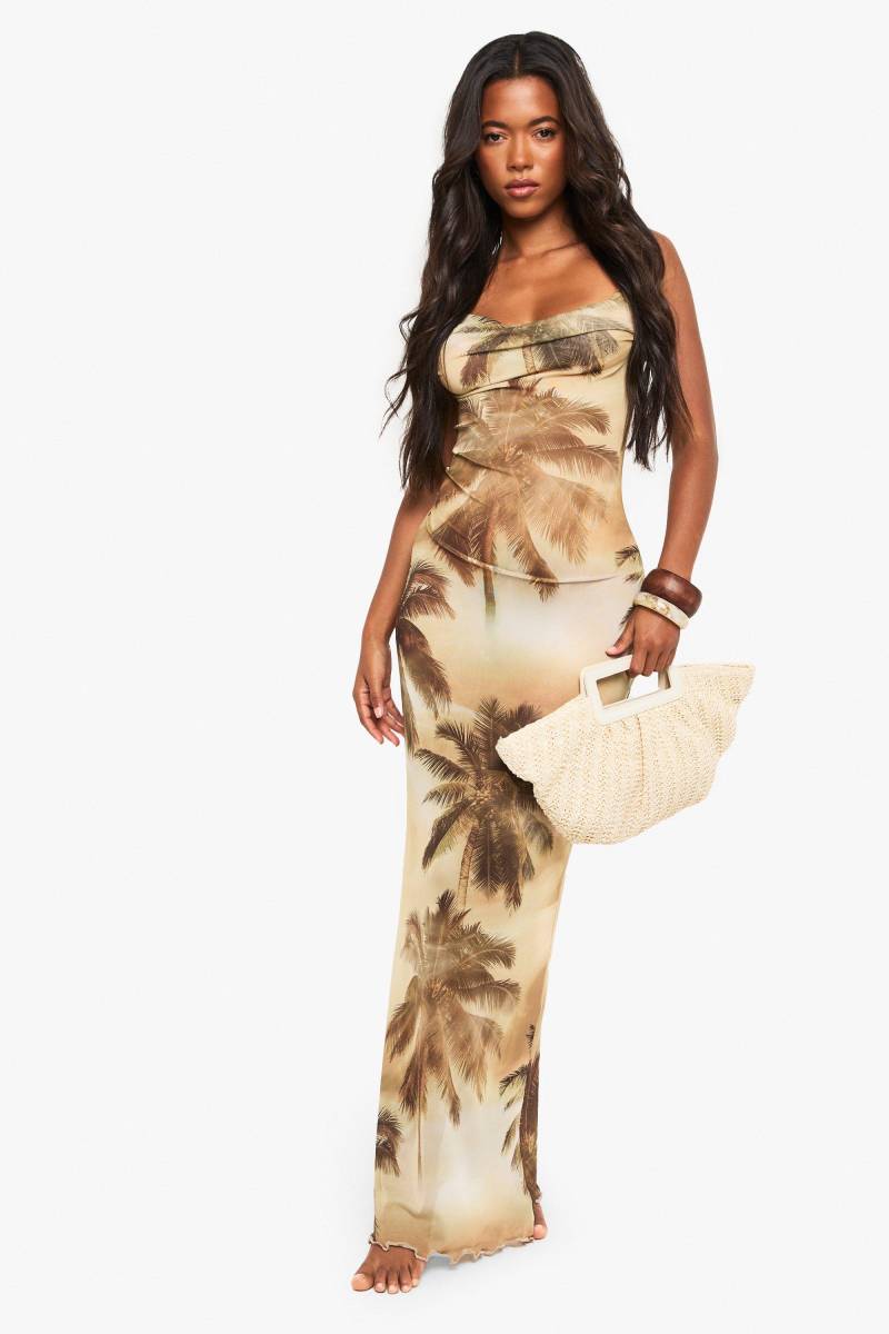 Mesh-Strandkleid Mit Palmen-Print - Yellow - M, Yellow von boohoo