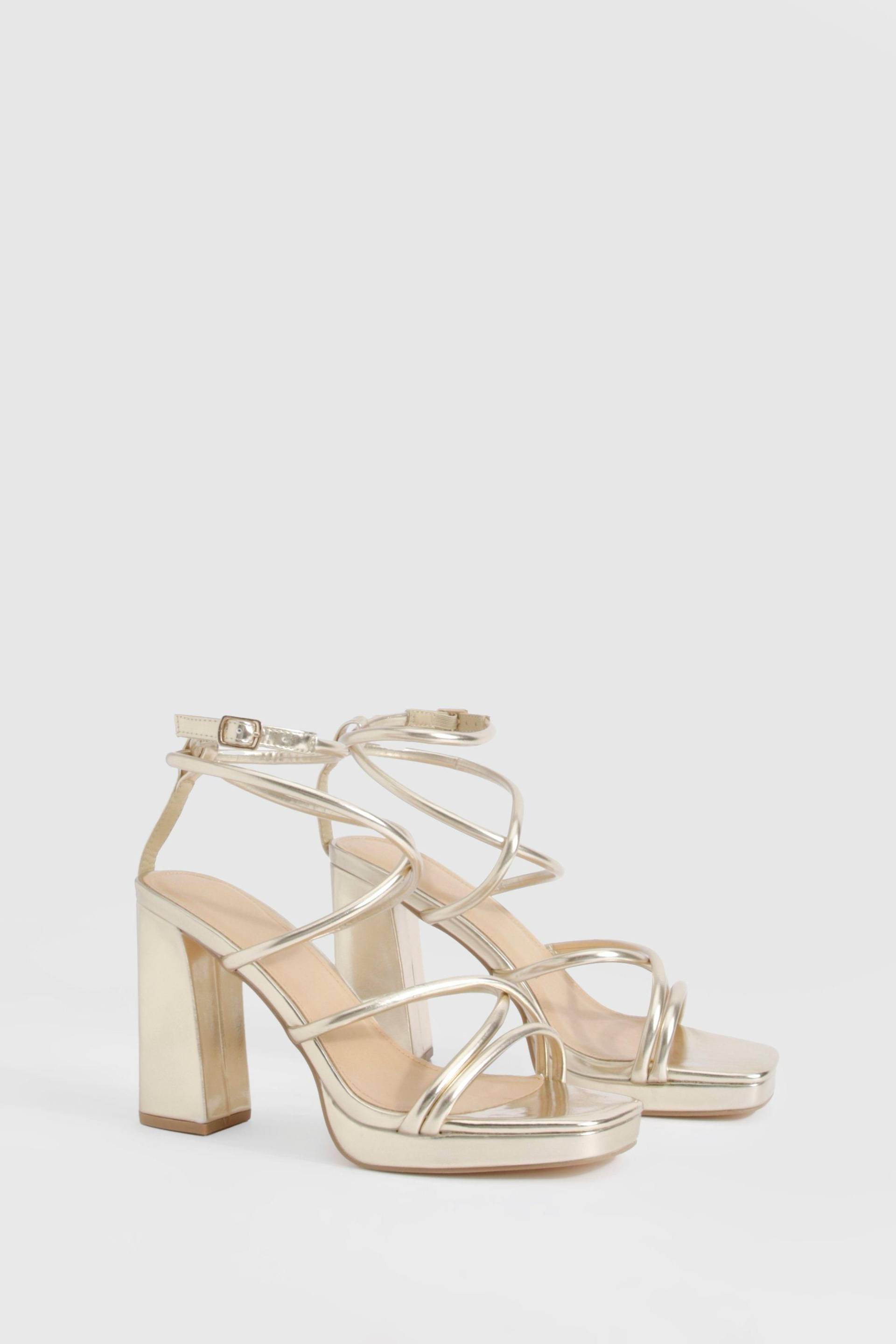 Metallische Platform-Heels Mit Überkreuzten Riemchen - Gold - 38, Gold von boohoo