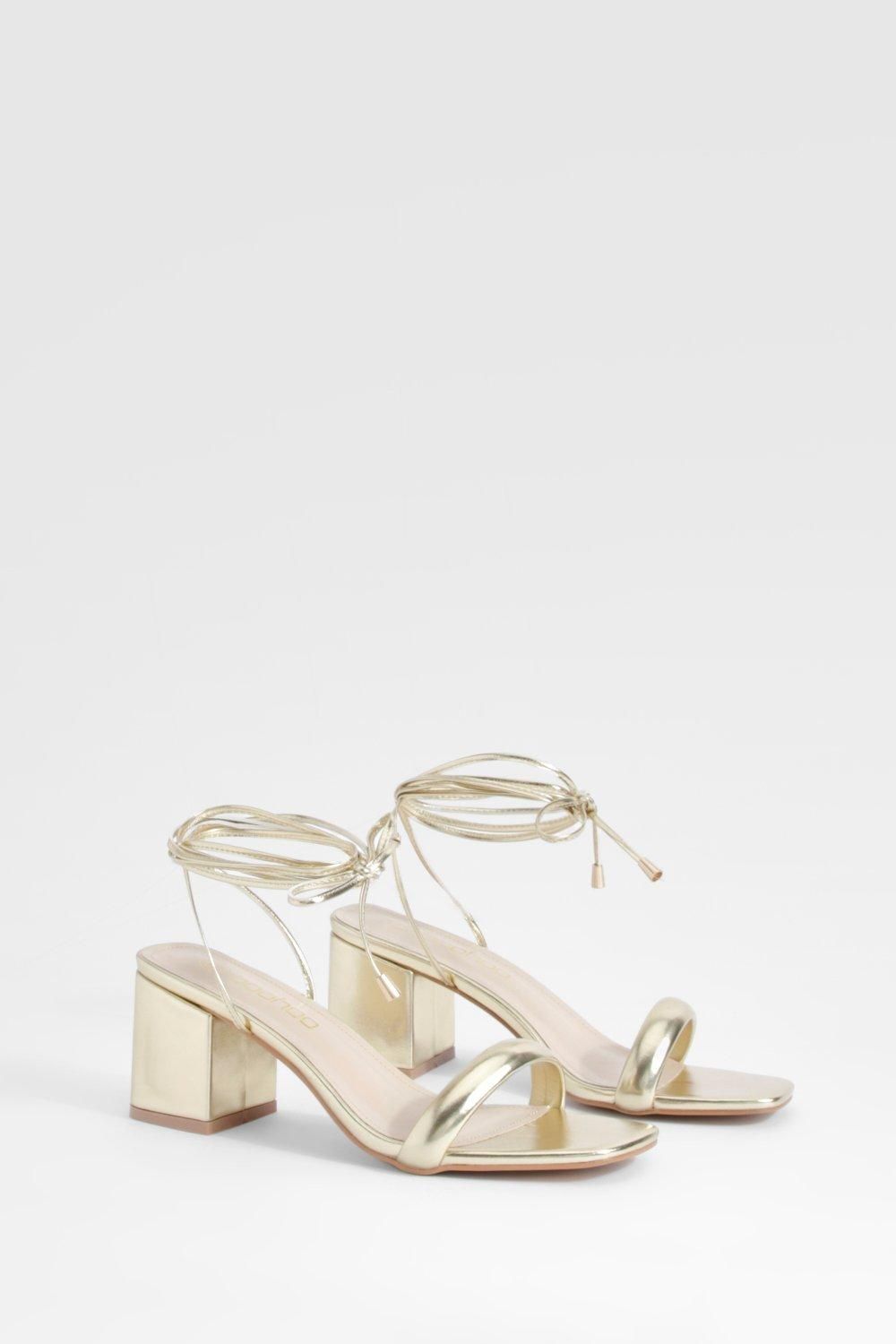 Metallische Riemchensandalen Mit Niedrigem Blockabsatz - Gold - 40, Gold von boohoo