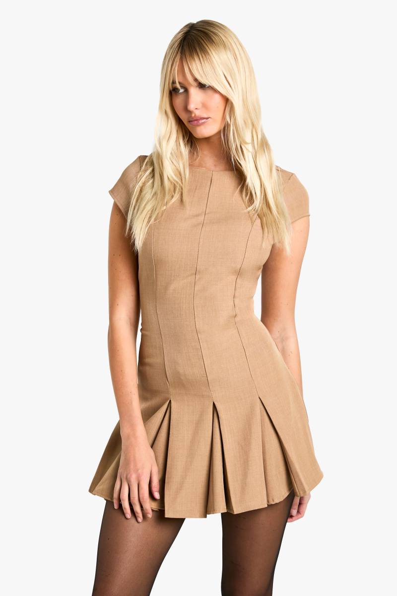 Minikleid Mit Kurzen Ärmeln Und Falten - Mocha - 40, Mocha von boohoo
